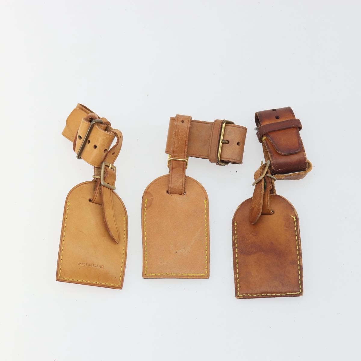 LOUIS VUITTON Name Tag Powanie 10 Set Powanie Leather Beige LV Auth 192584