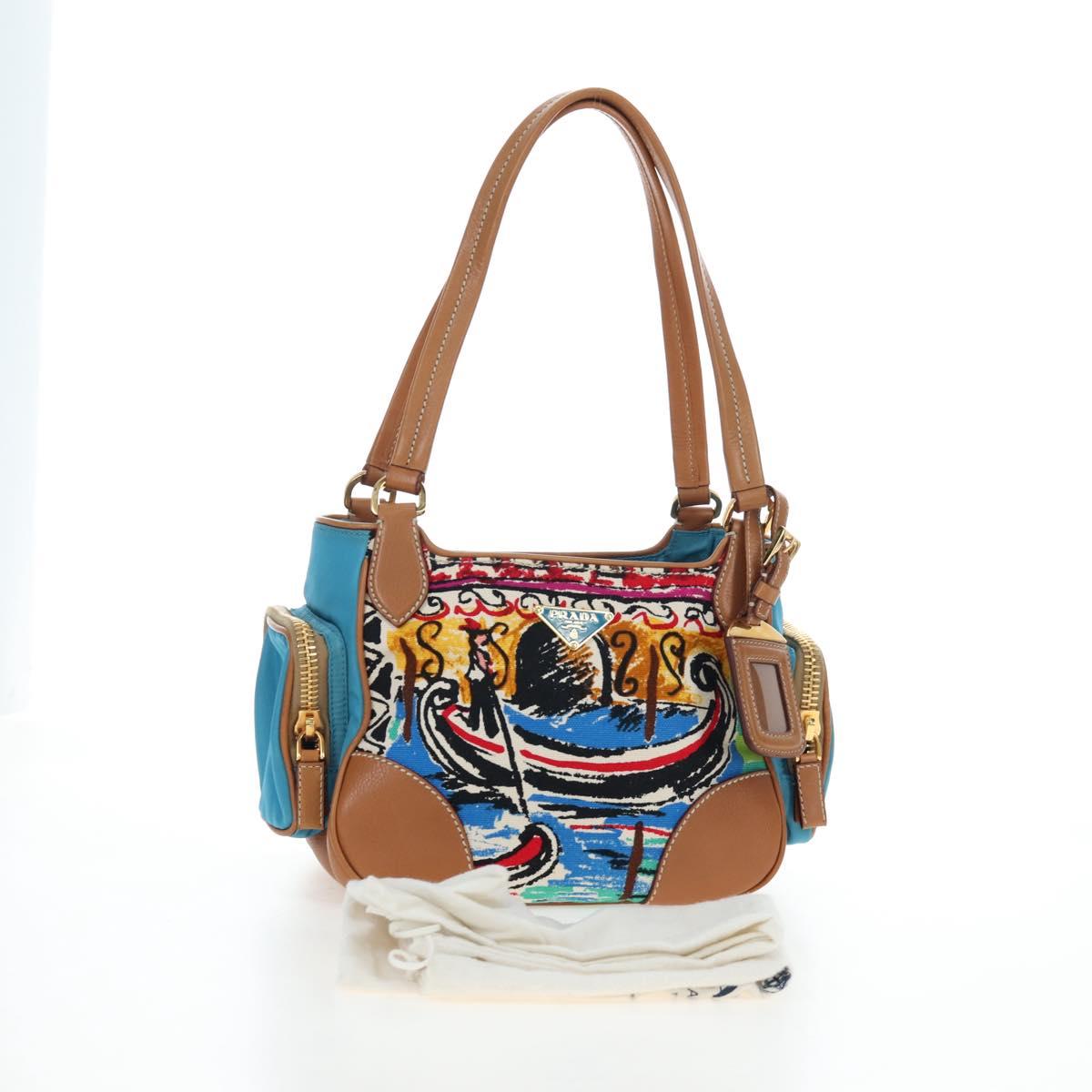 PRADA Venice Pattern Hand Bag Canvas Multicolor Gold Auth 192606SAV