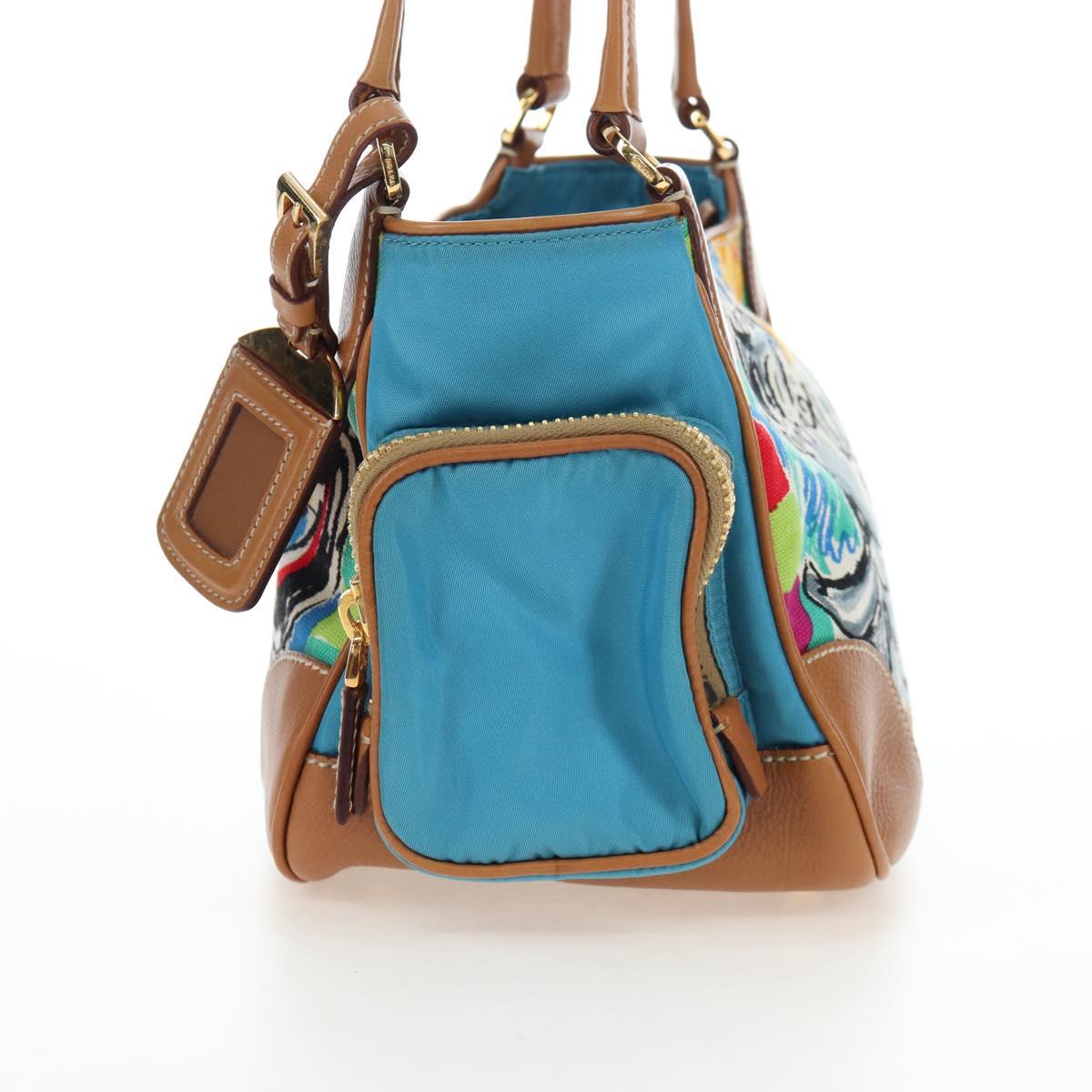 PRADA Venice Pattern Hand Bag Canvas Multicolor Gold Auth 192606SAV