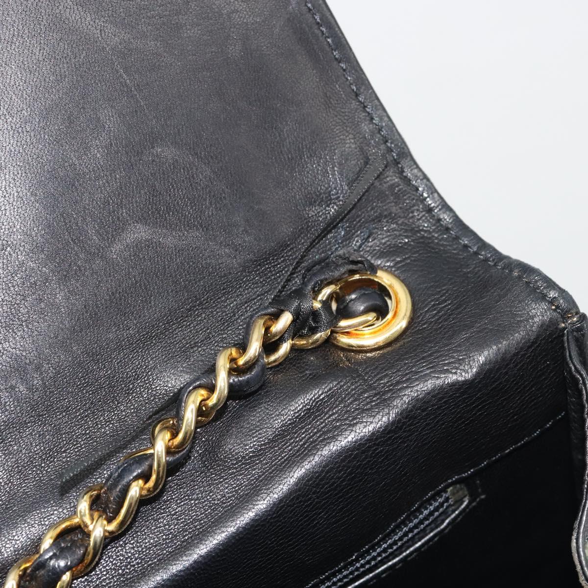 CHANEL V Stitch Chain Shoulder Bag Lamb Skin Black Gold CC Auth 192608A