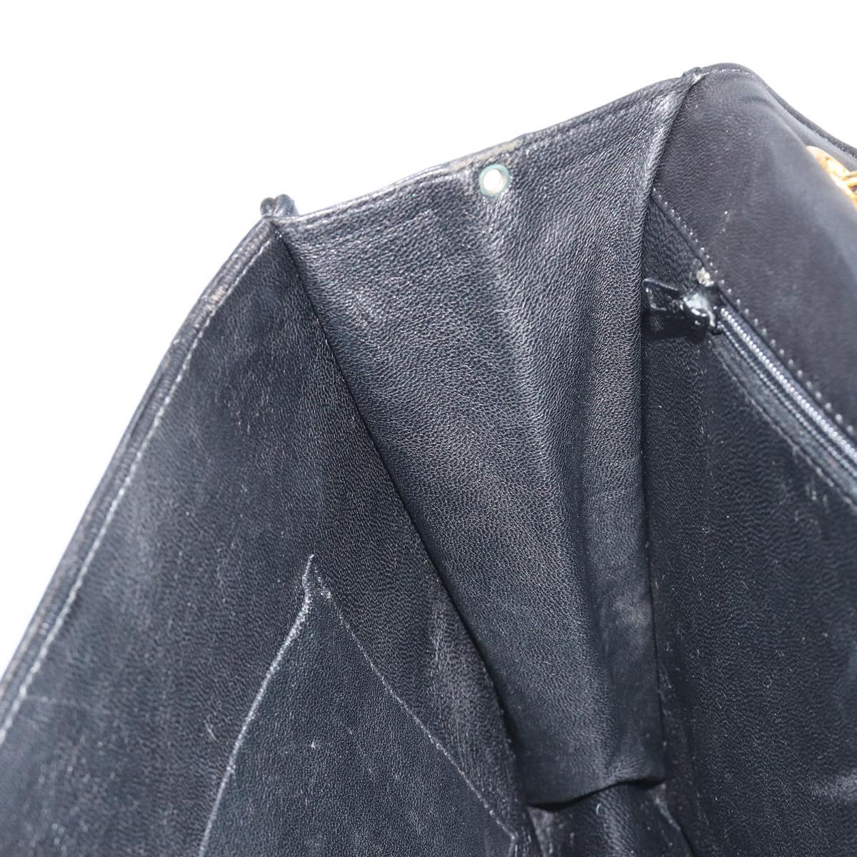 CHANEL V Stitch Chain Shoulder Bag Lamb Skin Black Gold CC Auth 192608A