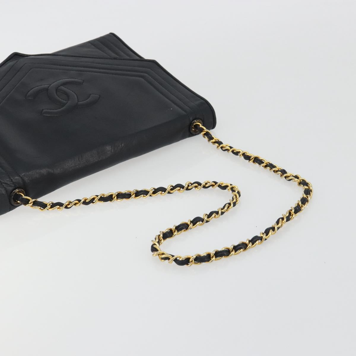 CHANEL V Stitch Chain Shoulder Bag Lamb Skin Black Gold CC Auth 192608A