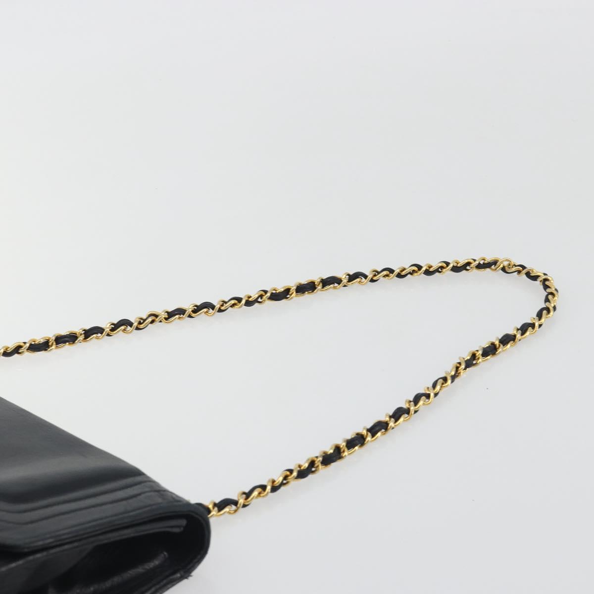 CHANEL V Stitch Chain Shoulder Bag Lamb Skin Black Gold CC Auth 192608A