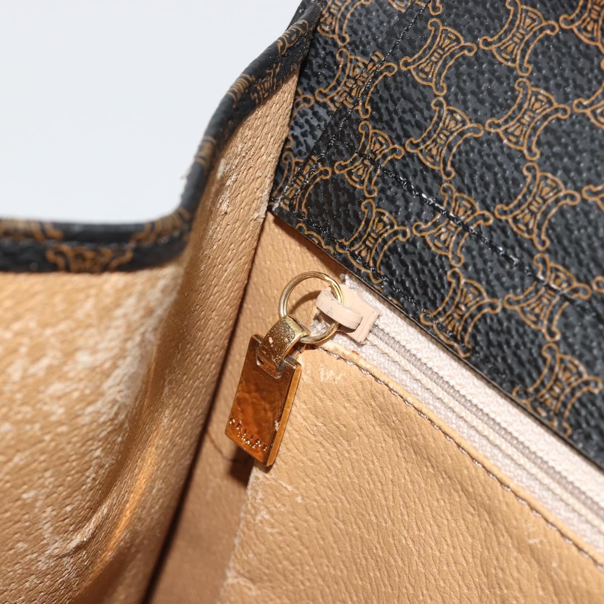CELINE Macadam Canvas Hand Bag PVC Leather Black Gold Auth 192613A