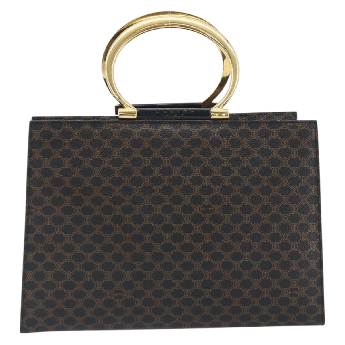 CELINE Macadam Canvas Hand Bag PVC Leather Black Gold Auth 192613A