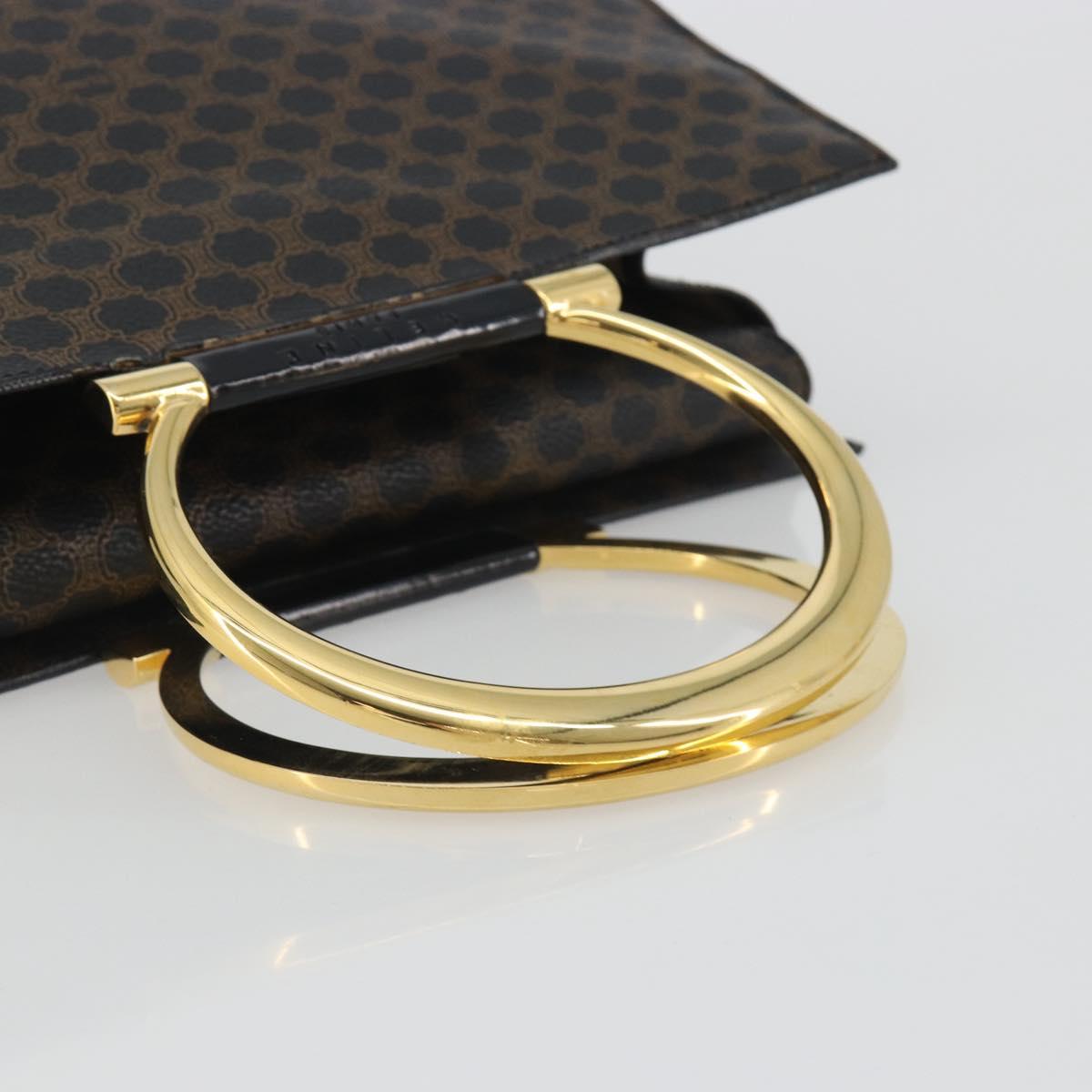 CELINE Macadam Canvas Hand Bag PVC Leather Black Gold Auth 192613A