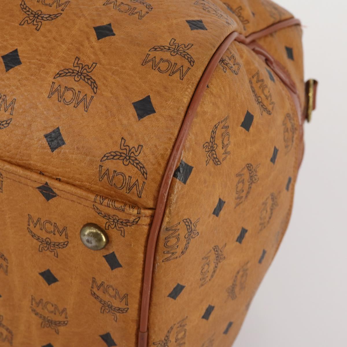MCM Logogram Vicetos Boston Bag PVC Leather 2way Brown Gold Auth 192616A