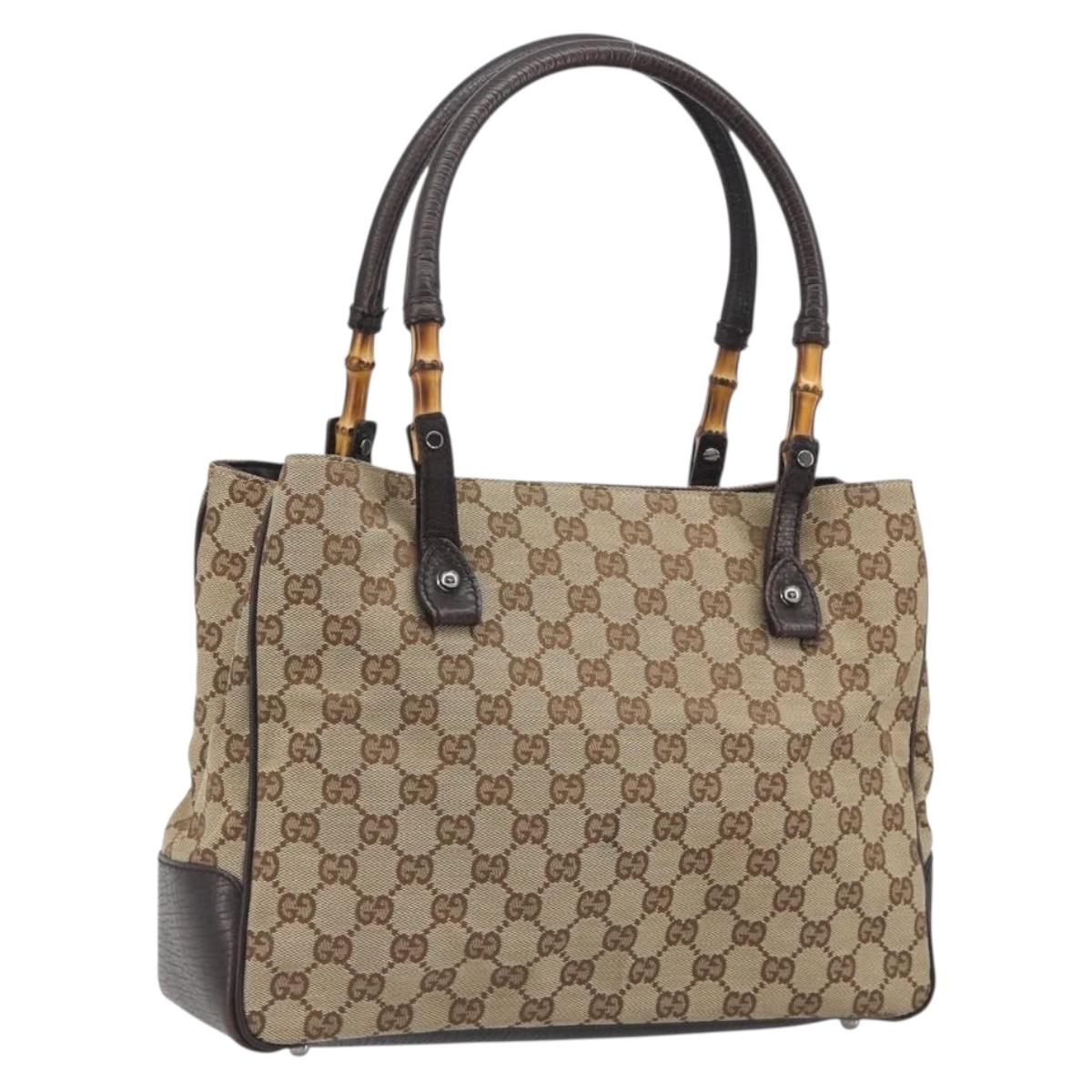 GUCCI GG Canvas Bamboo Hand Bag Beige Silver 112526 Auth 192617A