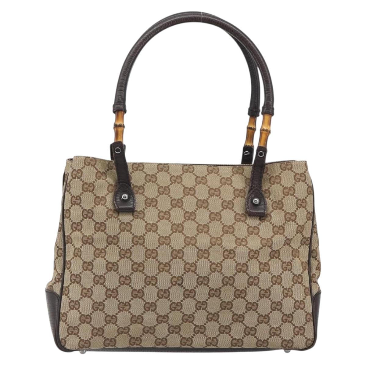 GUCCI GG Canvas Bamboo Hand Bag Beige Silver 112526 Auth 192617A