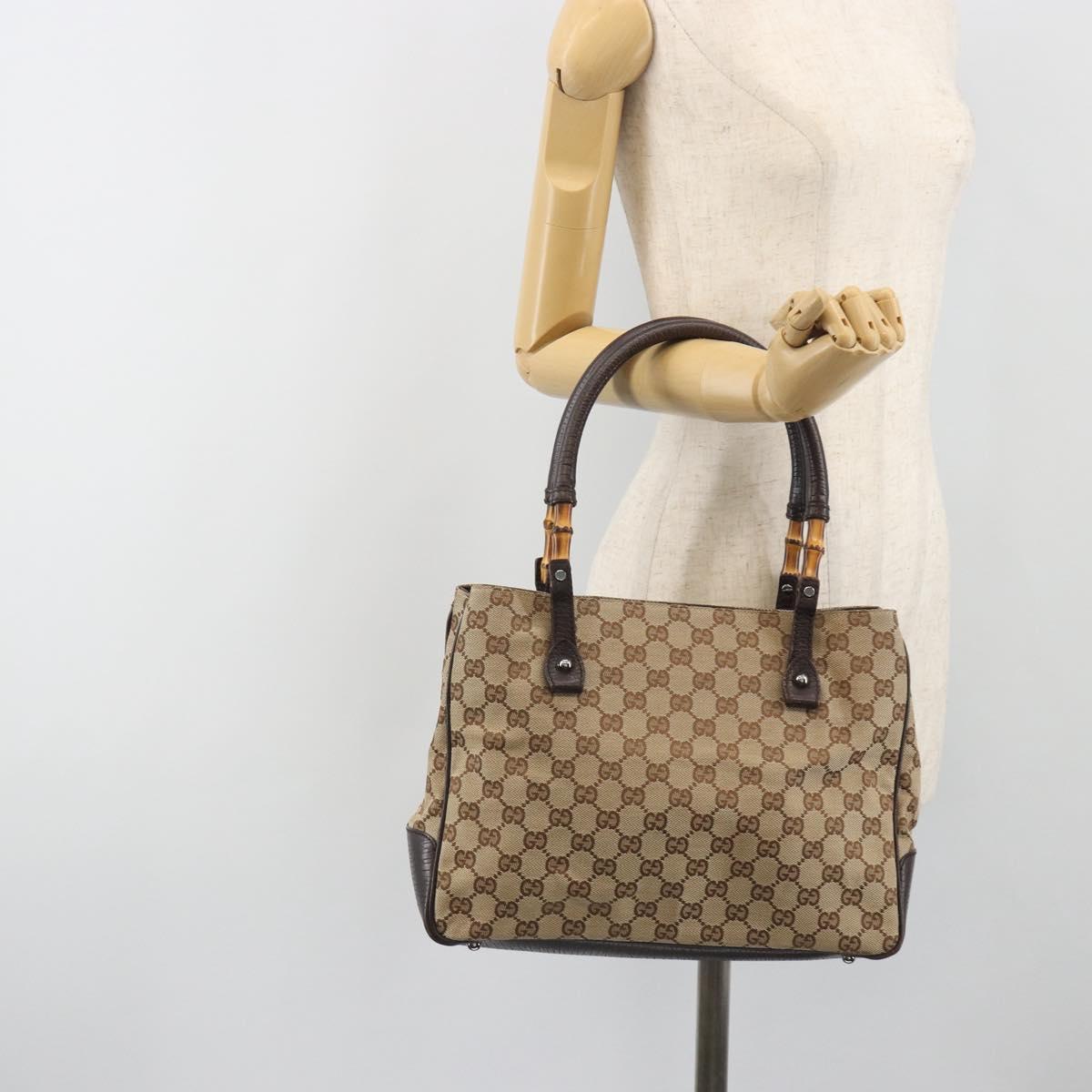 GUCCI GG Canvas Bamboo Hand Bag Beige Silver 112526 Auth 192617A