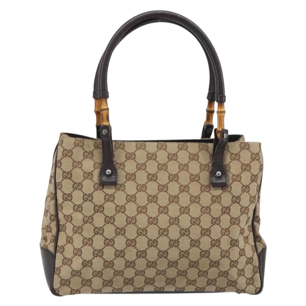 GUCCI GG Canvas Bamboo Hand Bag Beige Silver 112526 Auth 192617A
