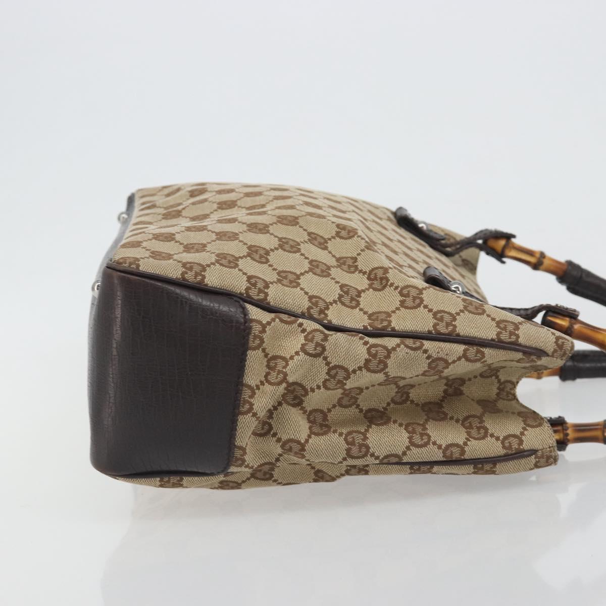 GUCCI GG Canvas Bamboo Hand Bag Beige Silver 112526 Auth 192617A