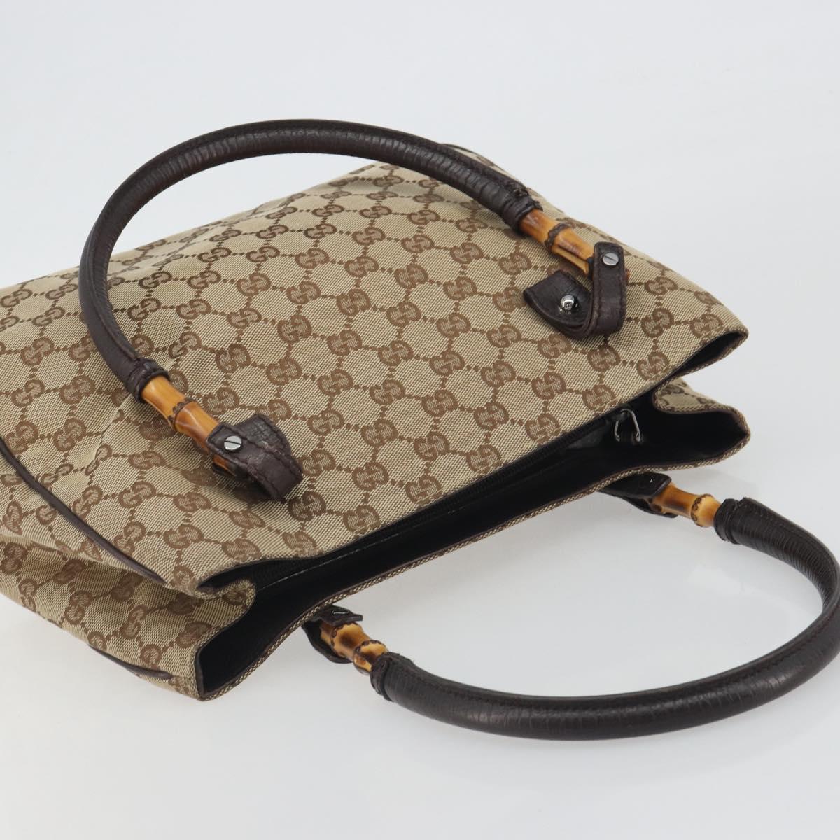 GUCCI GG Canvas Bamboo Hand Bag Beige Silver 112526 Auth 192617A