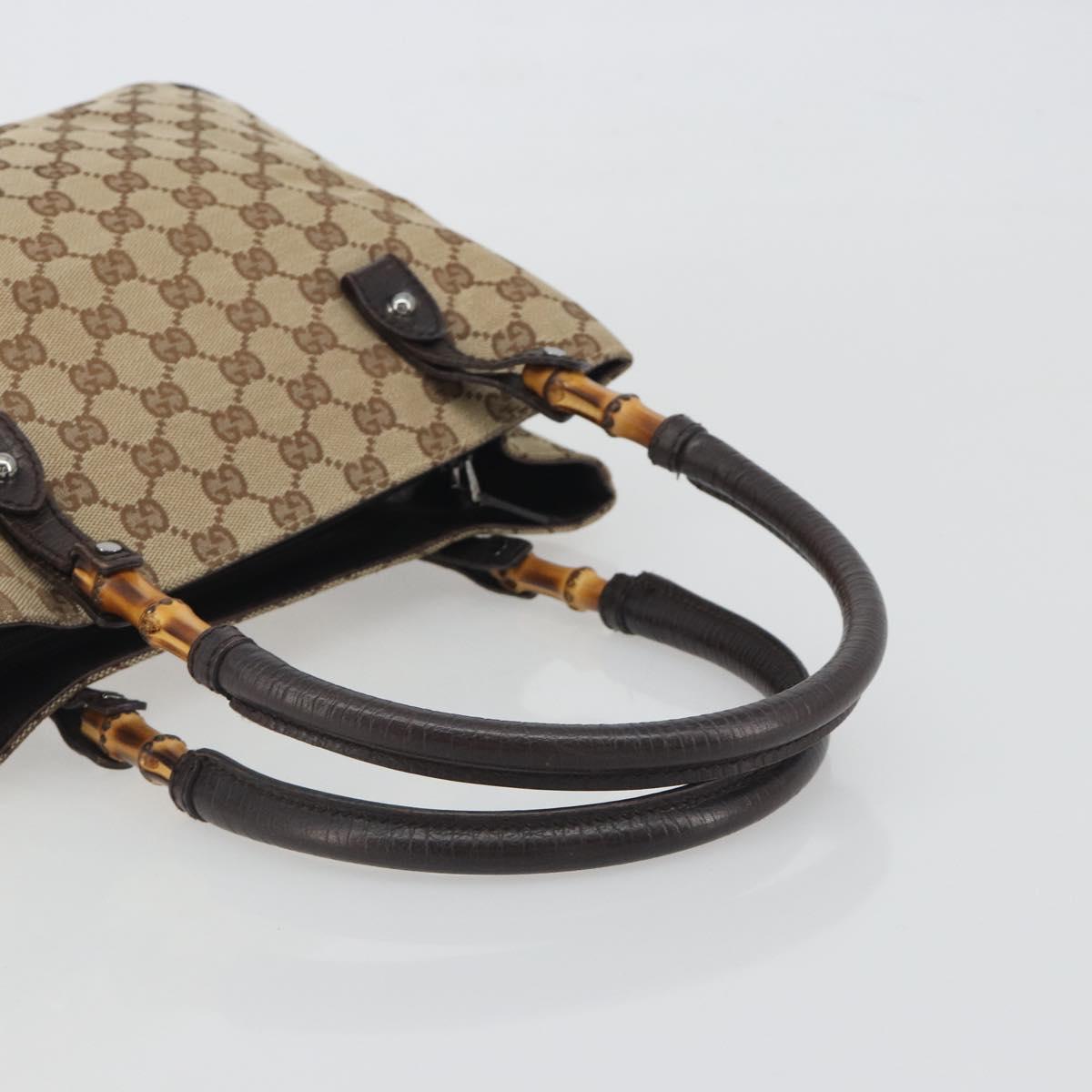 GUCCI GG Canvas Bamboo Hand Bag Beige Silver 112526 Auth 192617A