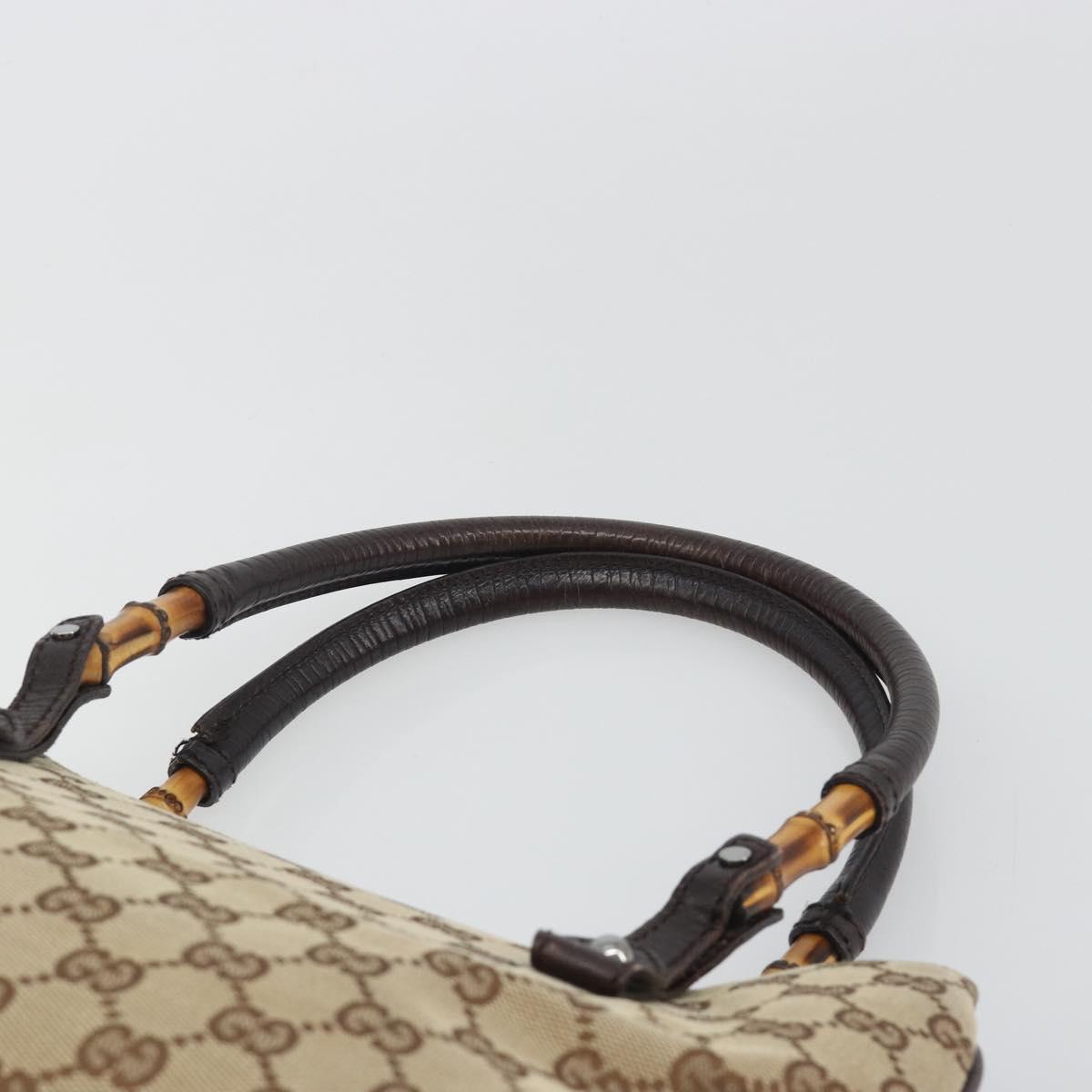 GUCCI GG Canvas Bamboo Hand Bag Beige Silver 112526 Auth 192617A