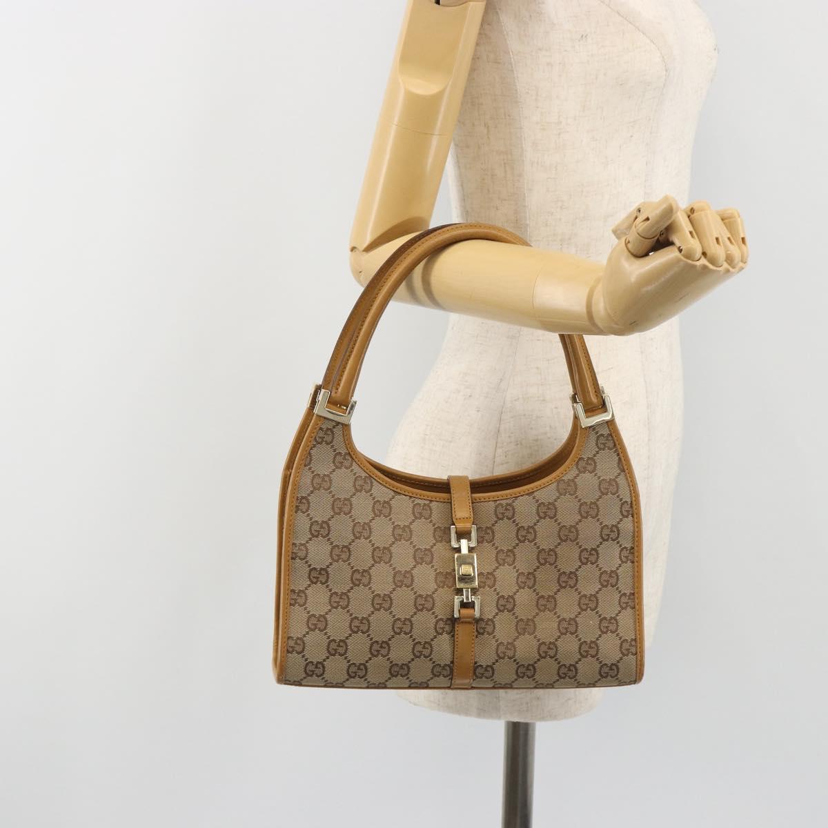 GUCCI GG Canvas Jackie Hand Bag Beige Gold 002 1068 Auth 192618A