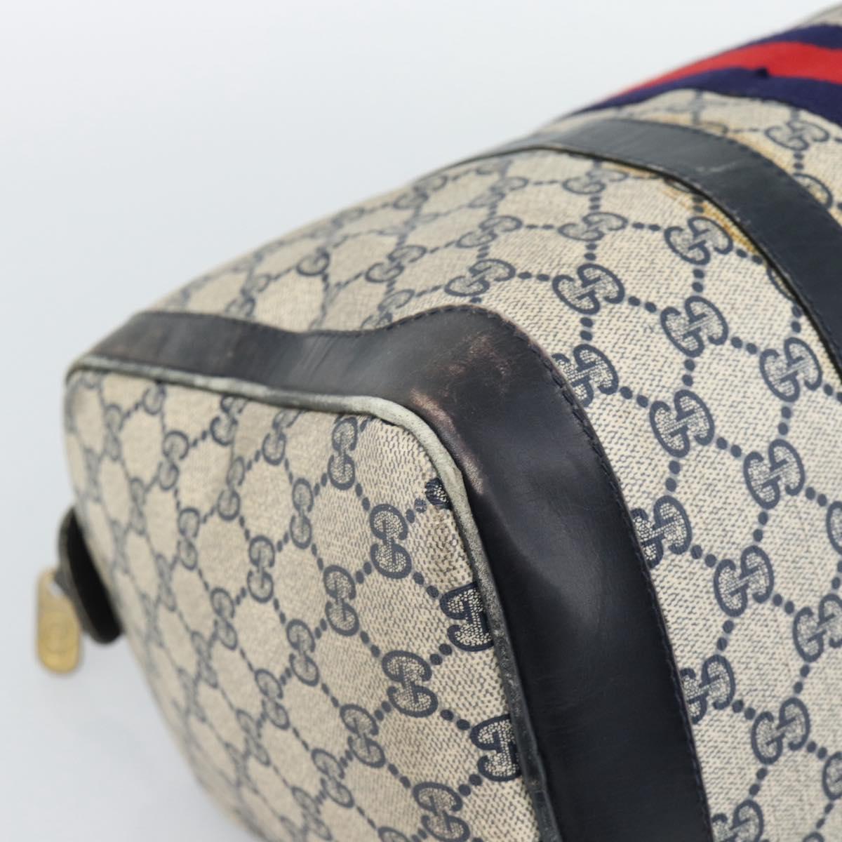 GUCCI GG Supreme Sherry Line Boston Bag PVC Navy Gold Auth 192619