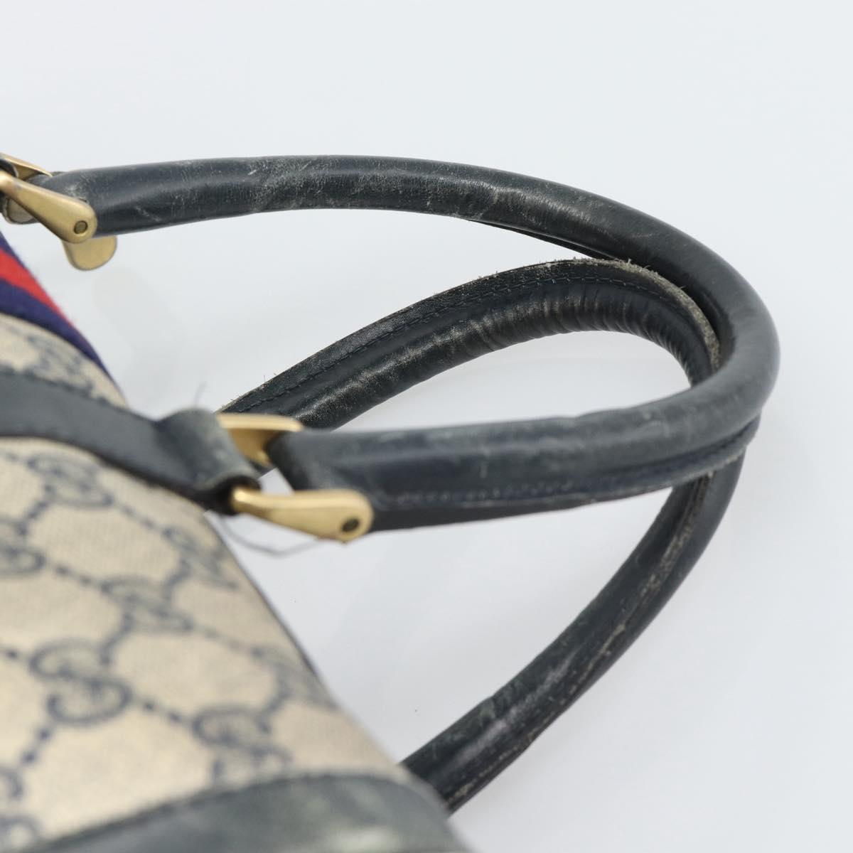 GUCCI GG Supreme Sherry Line Boston Bag PVC Navy Gold Auth 192619