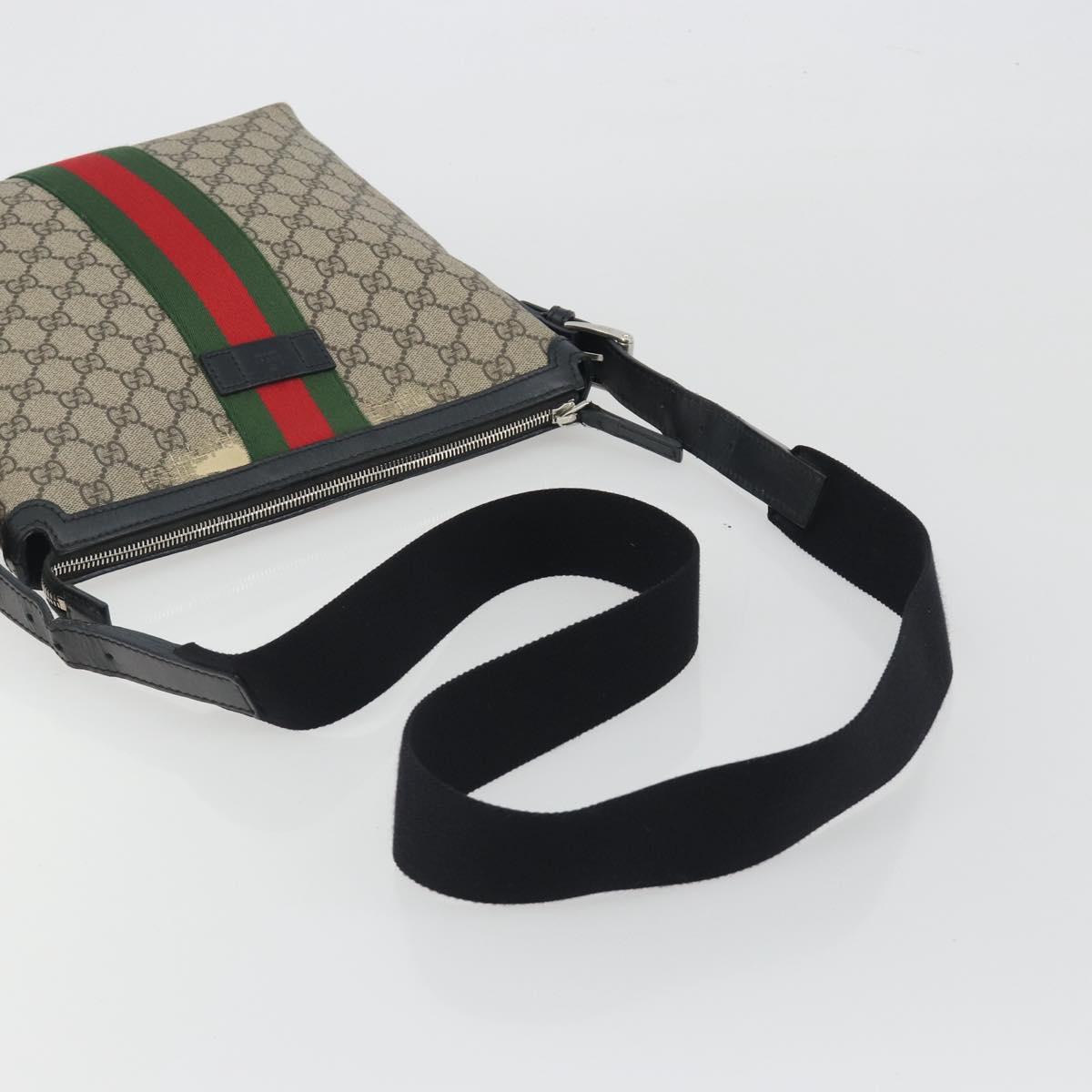 GUCCI GG Supreme Web Sherry Line Shoulder Bag Beige Silver 337111 Auth 192620