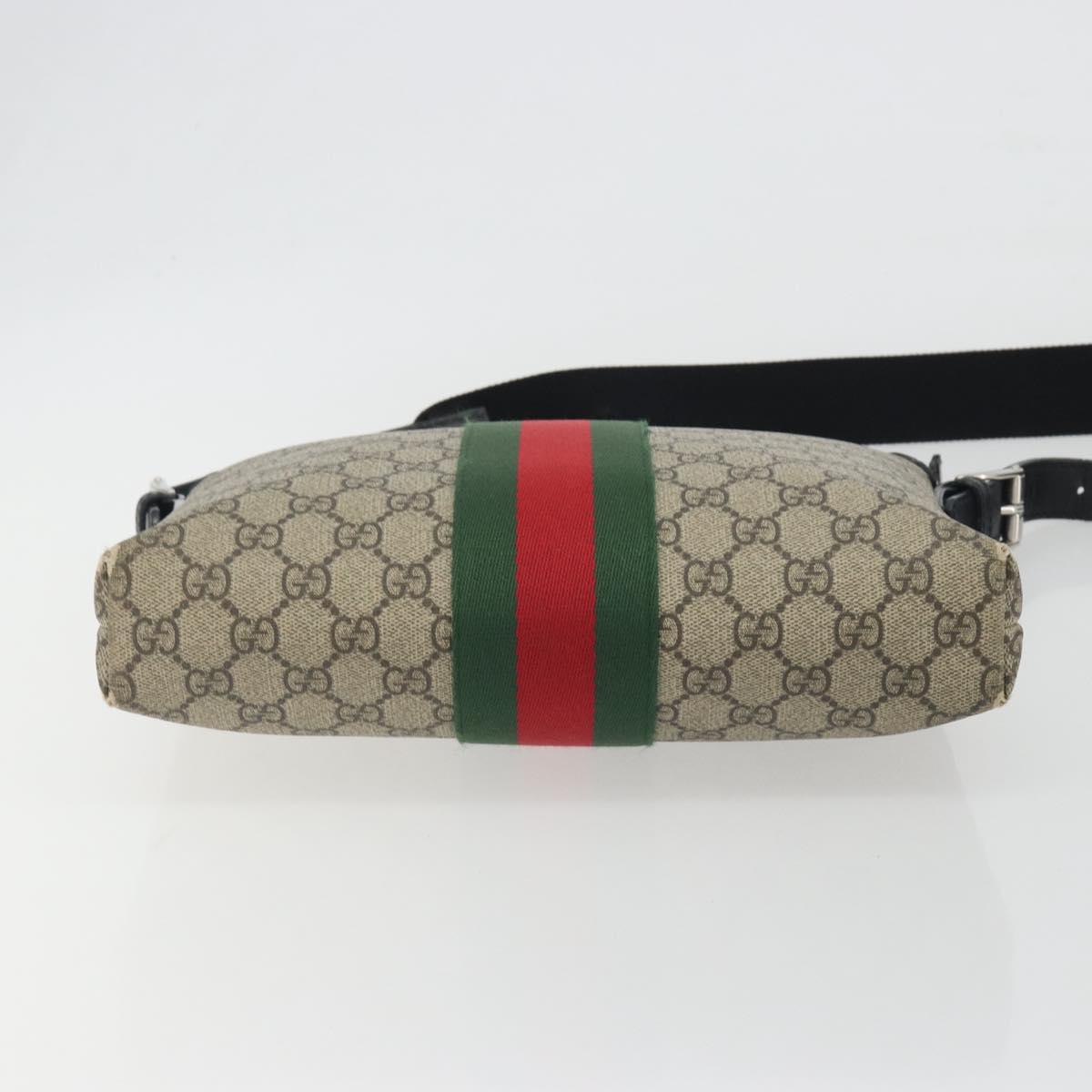 GUCCI GG Supreme Web Sherry Line Shoulder Bag Beige Silver 337111 Auth 192620