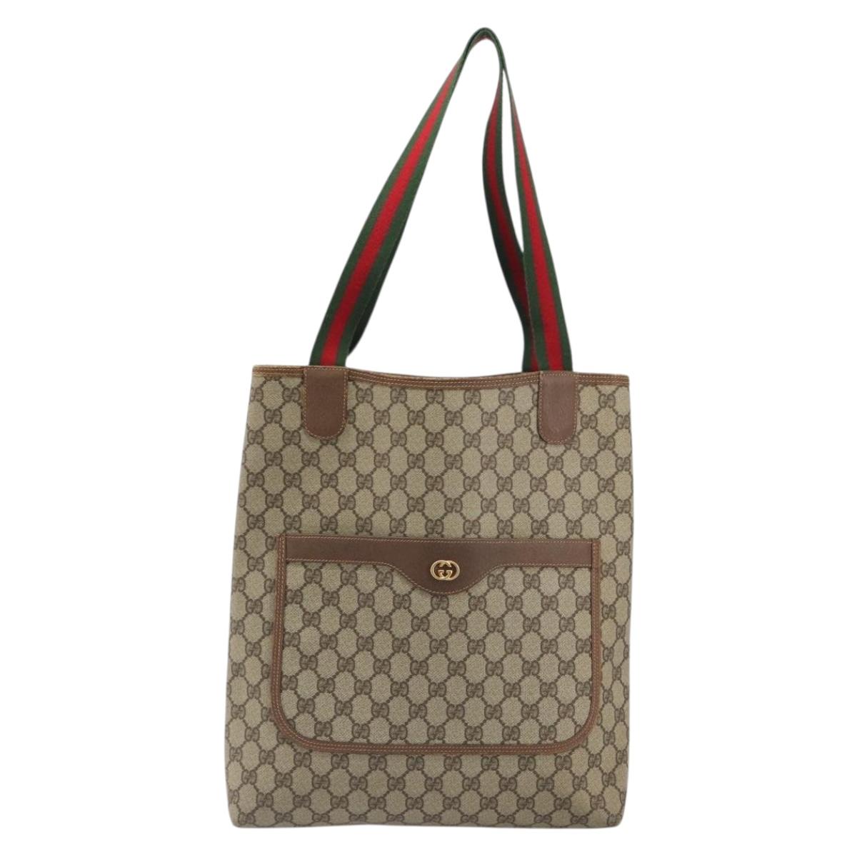 GUCCI GG Supreme Web Sherry Line Tote Bag PVC Beige Gold 002 39 6487 Auth 192621A