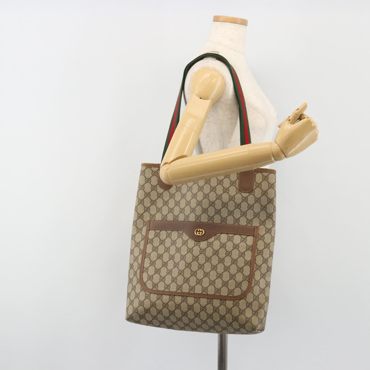 GUCCI GG Supreme Web Sherry Line Tote Bag PVC Beige Gold 002 39 6487 Auth 192621A