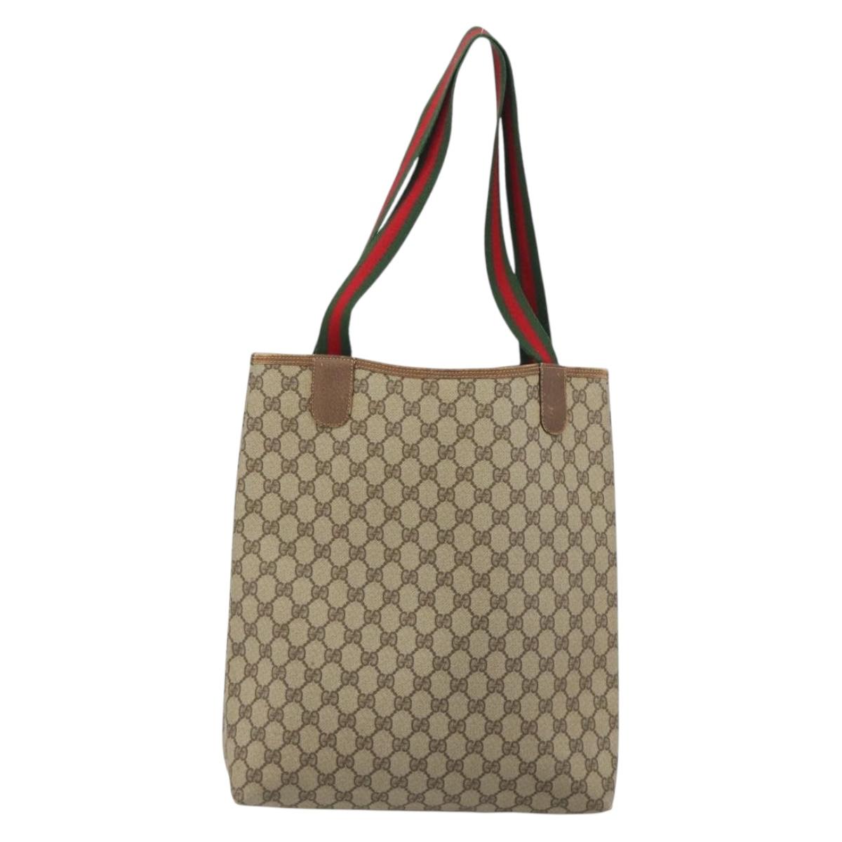 GUCCI GG Supreme Web Sherry Line Tote Bag PVC Beige Gold 002 39 6487 Auth 192621A