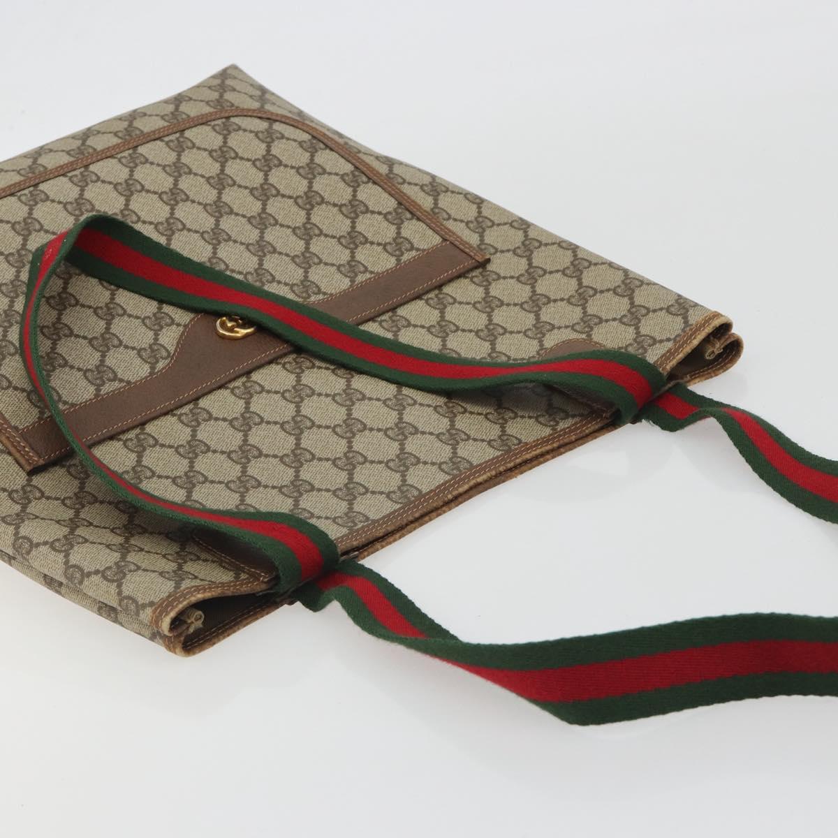 GUCCI GG Supreme Web Sherry Line Tote Bag PVC Beige Gold 002 39 6487 Auth 192621A