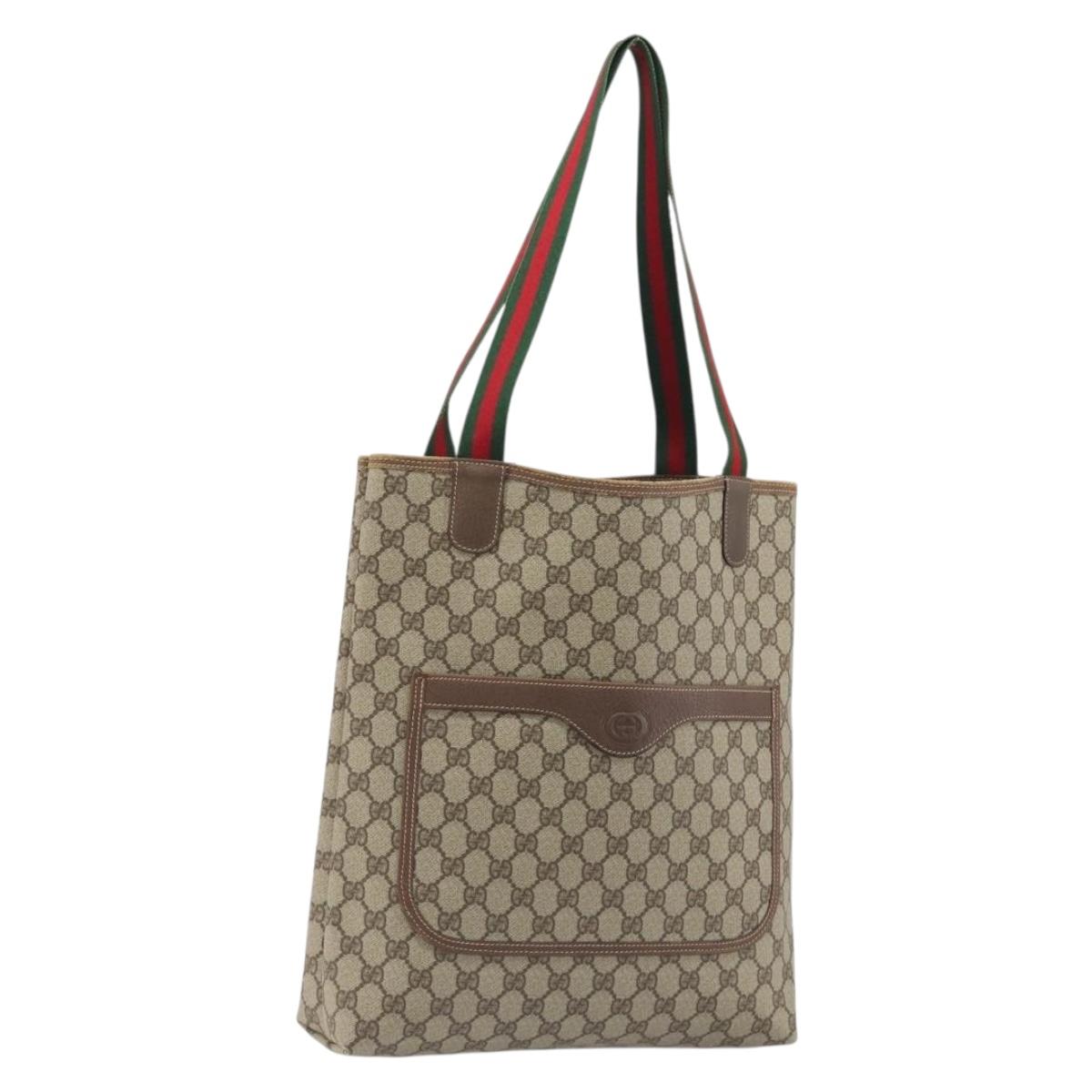 GUCCI GG Supreme Web Sherry Line Bag PVC Beige Gold 002 58 6487 Auth 192622A