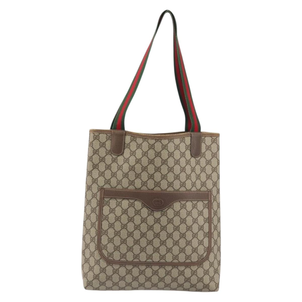 GUCCI GG Supreme Web Sherry Line Bag PVC Beige Gold 002 58 6487 Auth 192622A