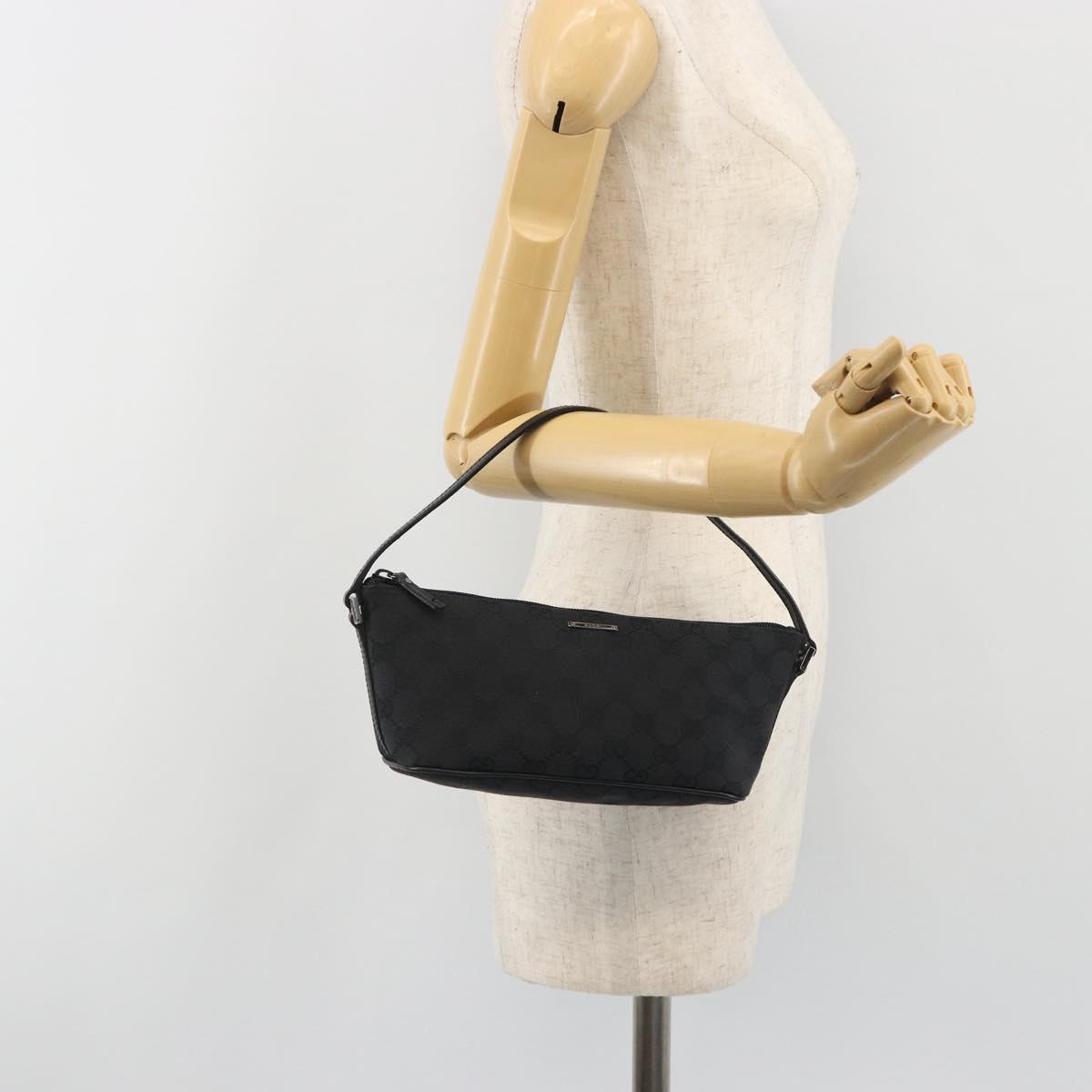 GUCCI GG Canvas Accessory Pouch Black Silver 07198 Auth 192624A