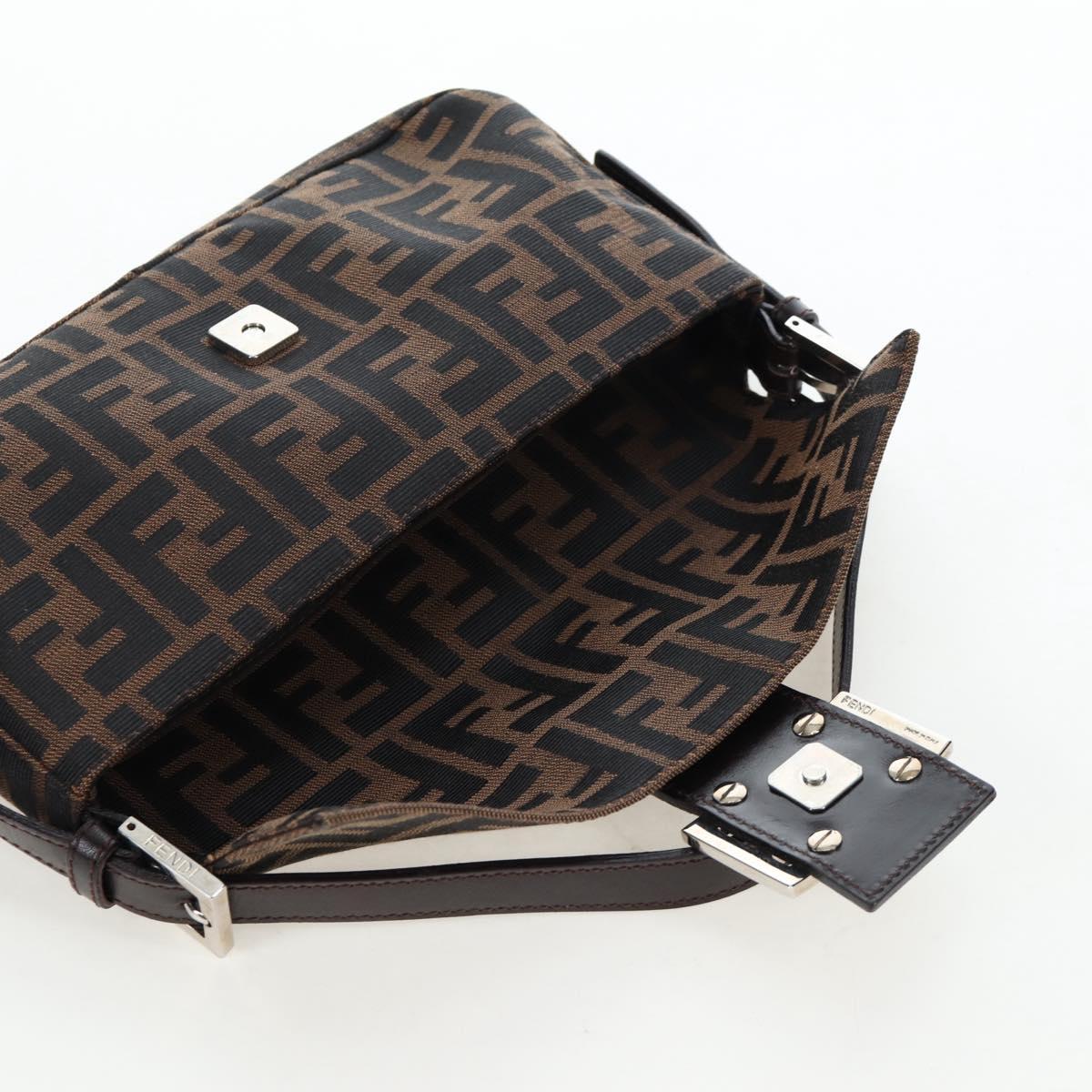 FENDI Zucca Canvas Mamma Baguette Shoulder Bag Brown Black Auth 192625SAM