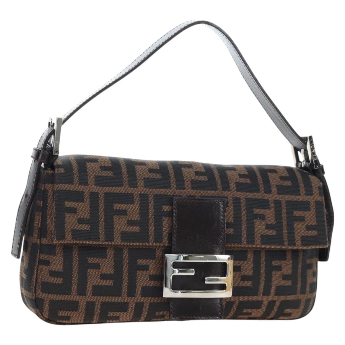 FENDI Zucca Canvas Mamma Baguette Shoulder Bag Brown Black Auth 192625SAM
