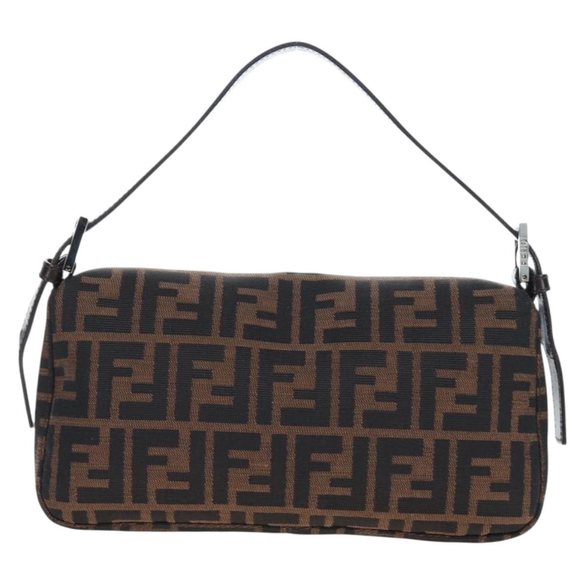 FENDI Zucca Canvas Mamma Baguette Shoulder Bag Brown Black Auth 192625SAM