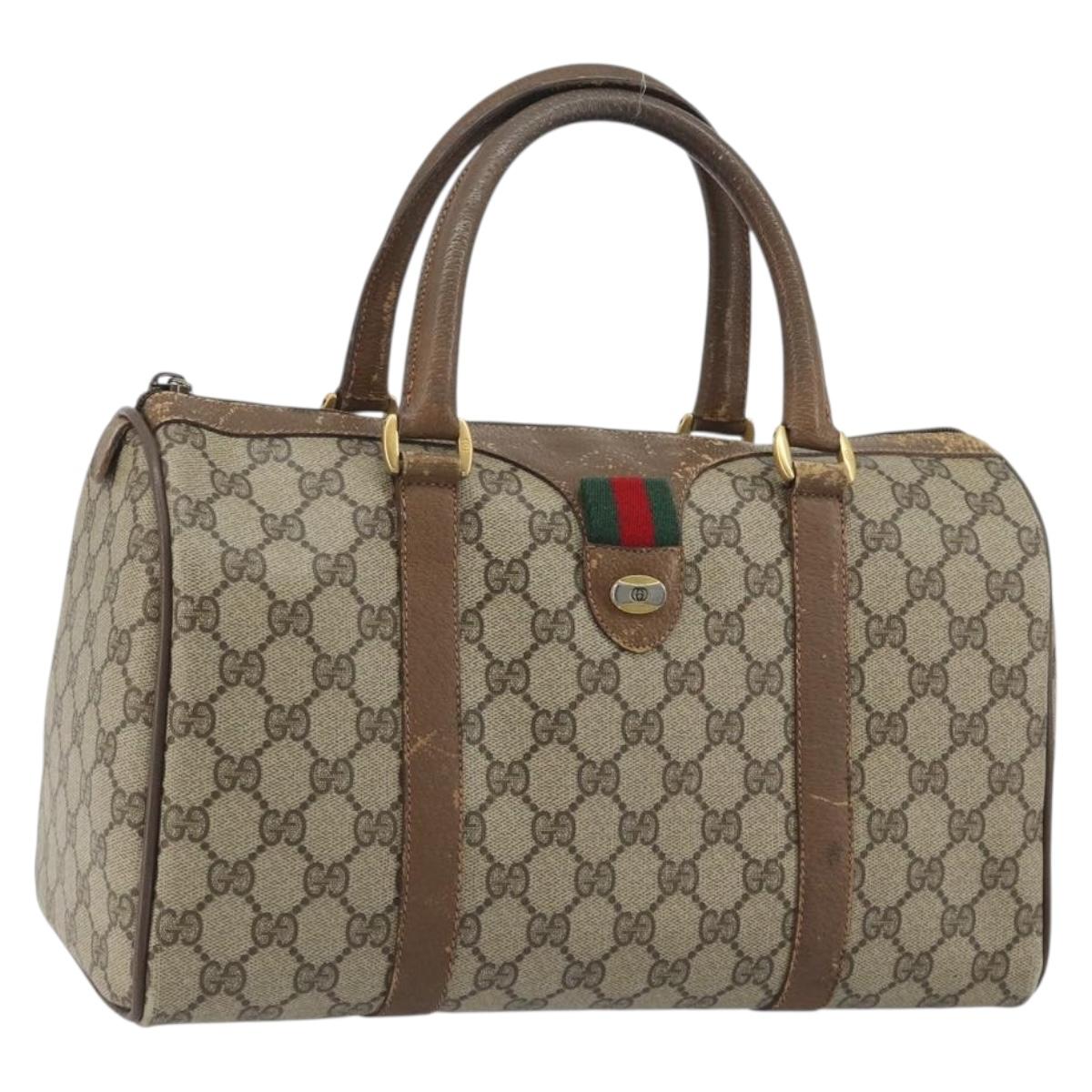 GUCCI GG Supreme Web Sherry Line Hand Bag PVC Beige Gold 98 02 007 Auth 192627
