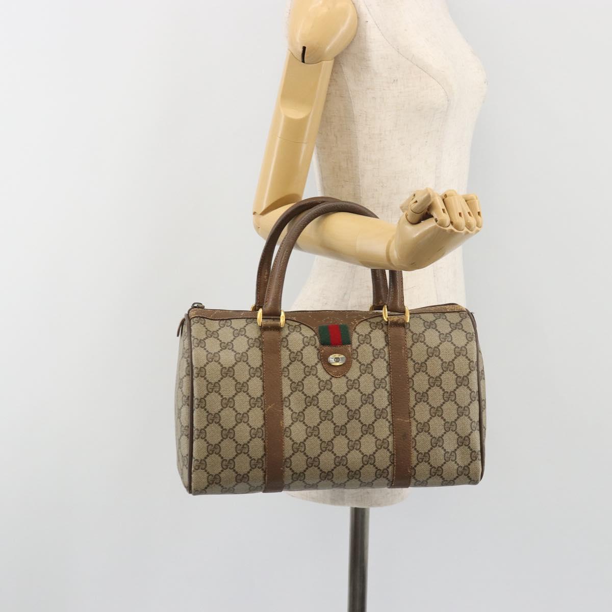GUCCI GG Supreme Web Sherry Line Hand Bag PVC Beige Gold 98 02 007 Auth 192627