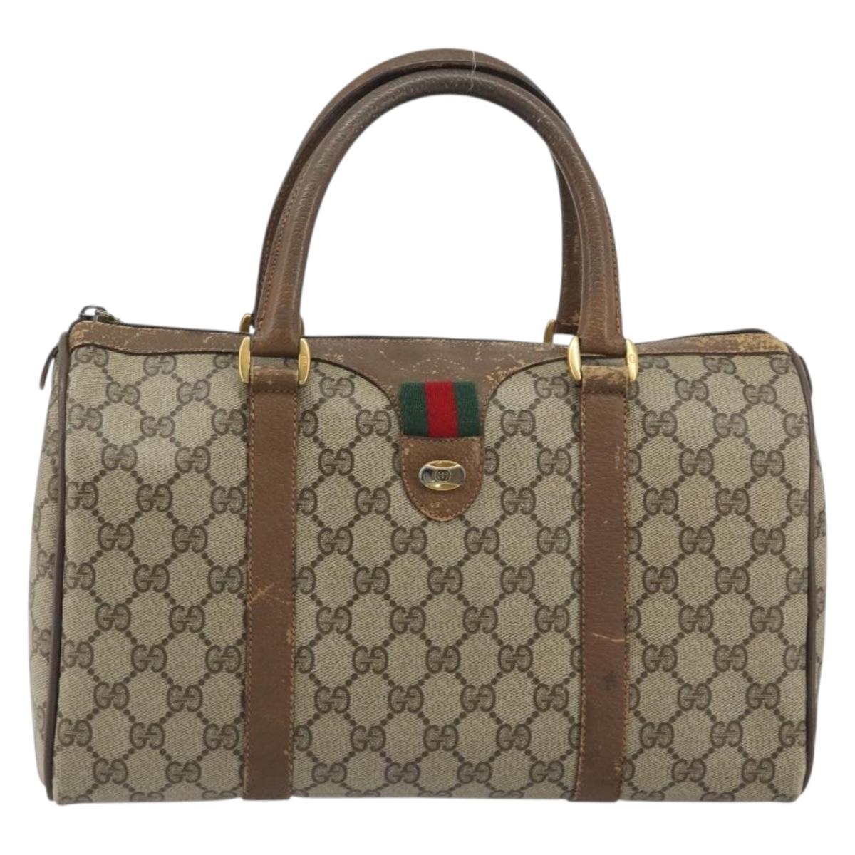 GUCCI GG Supreme Web Sherry Line Hand Bag PVC Beige Gold 98 02 007 Auth 192627