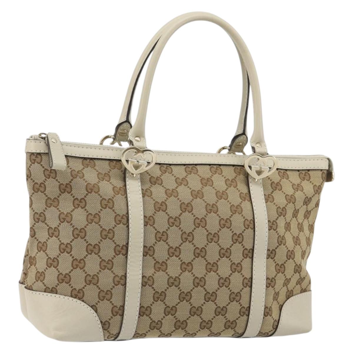 GUCCI GG Canvas Lovely Heart Hand Bag Beige Gold 257069 Auth 192634A