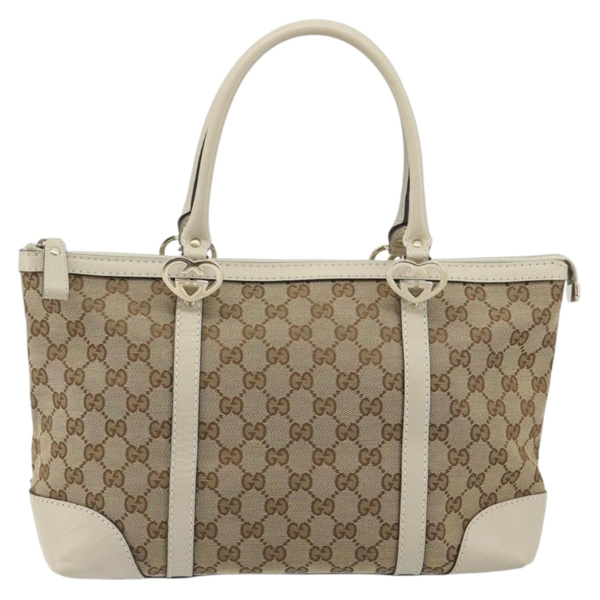GUCCI GG Canvas Lovely Heart Hand Bag Beige Gold 257069 Auth 192634A