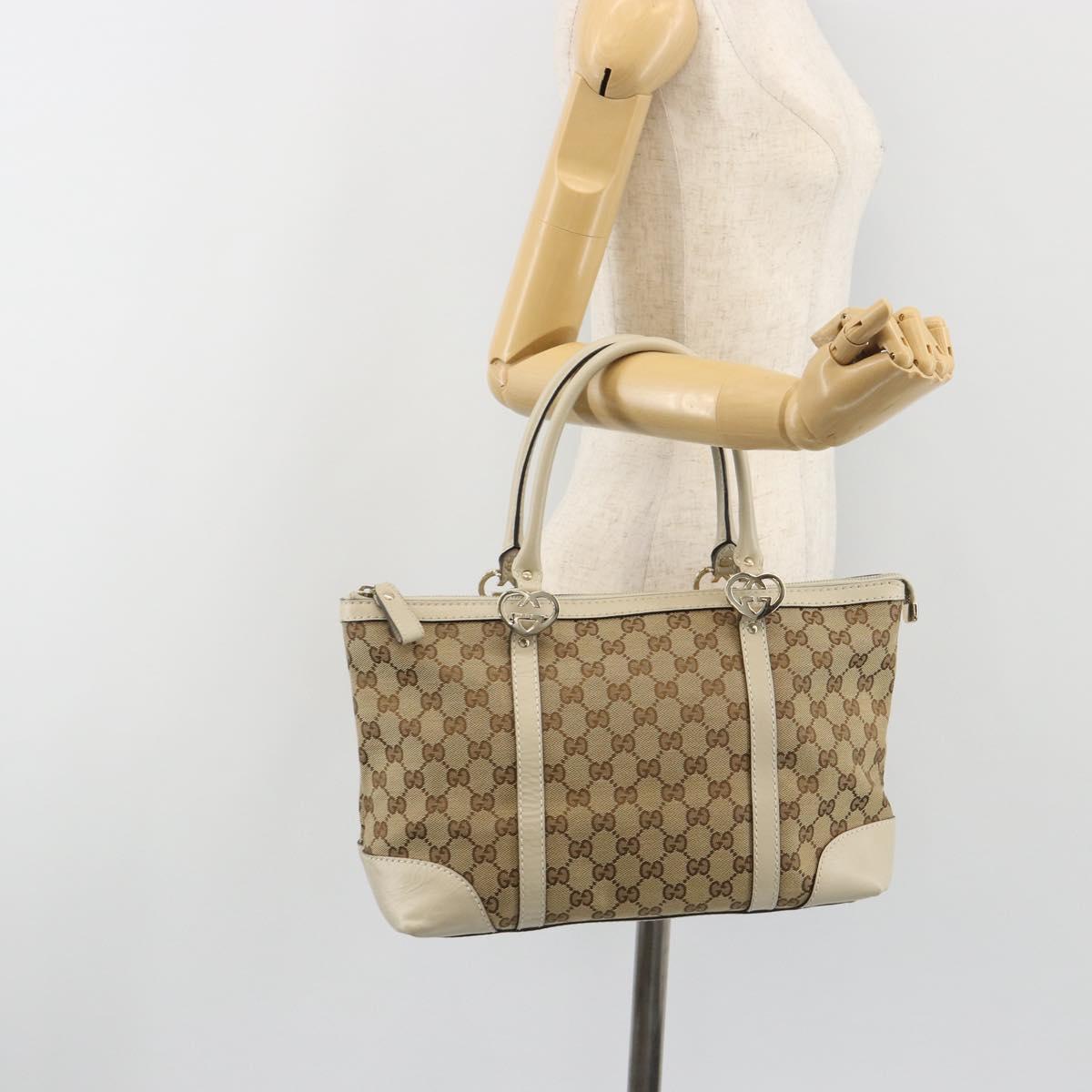 GUCCI GG Canvas Lovely Heart Hand Bag Beige Gold 257069 Auth 192634A