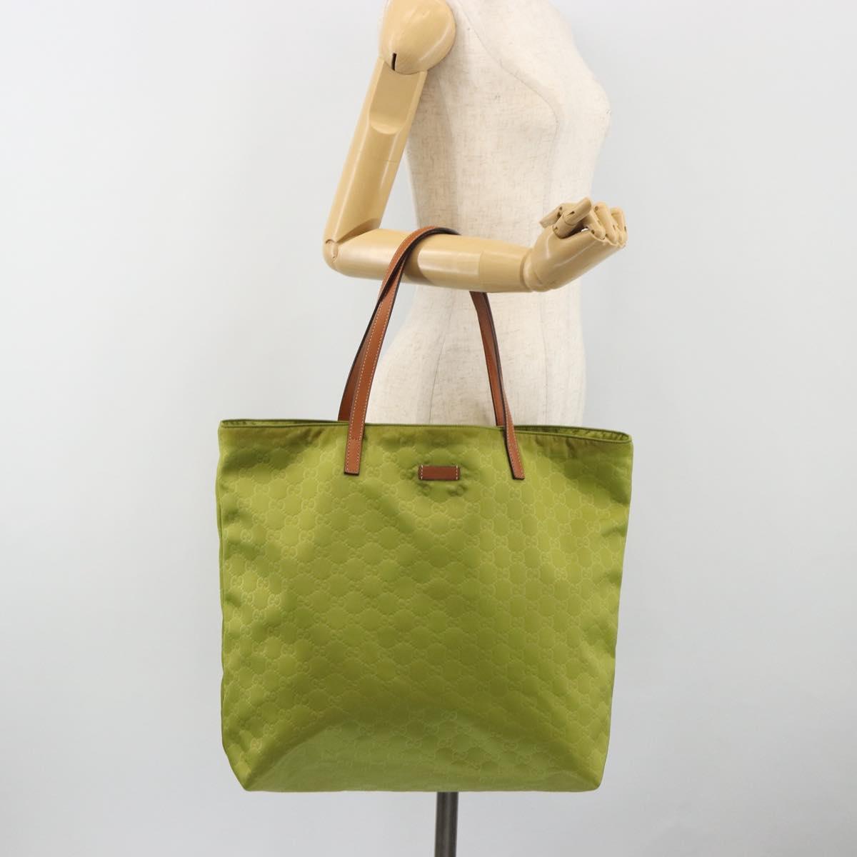 GUCCI GG Canvas Guccissima Tote Bag Nylon Green 295252 Auth 192643
