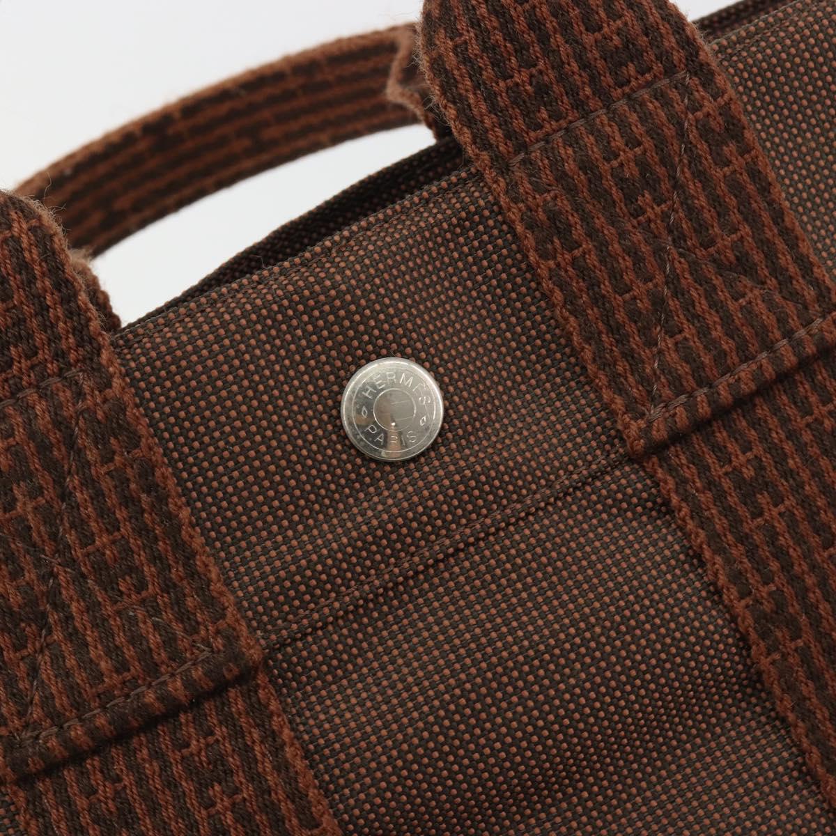 HERMES Her Line PM Hand Bag Canvas Brown Silver Auth 192649A