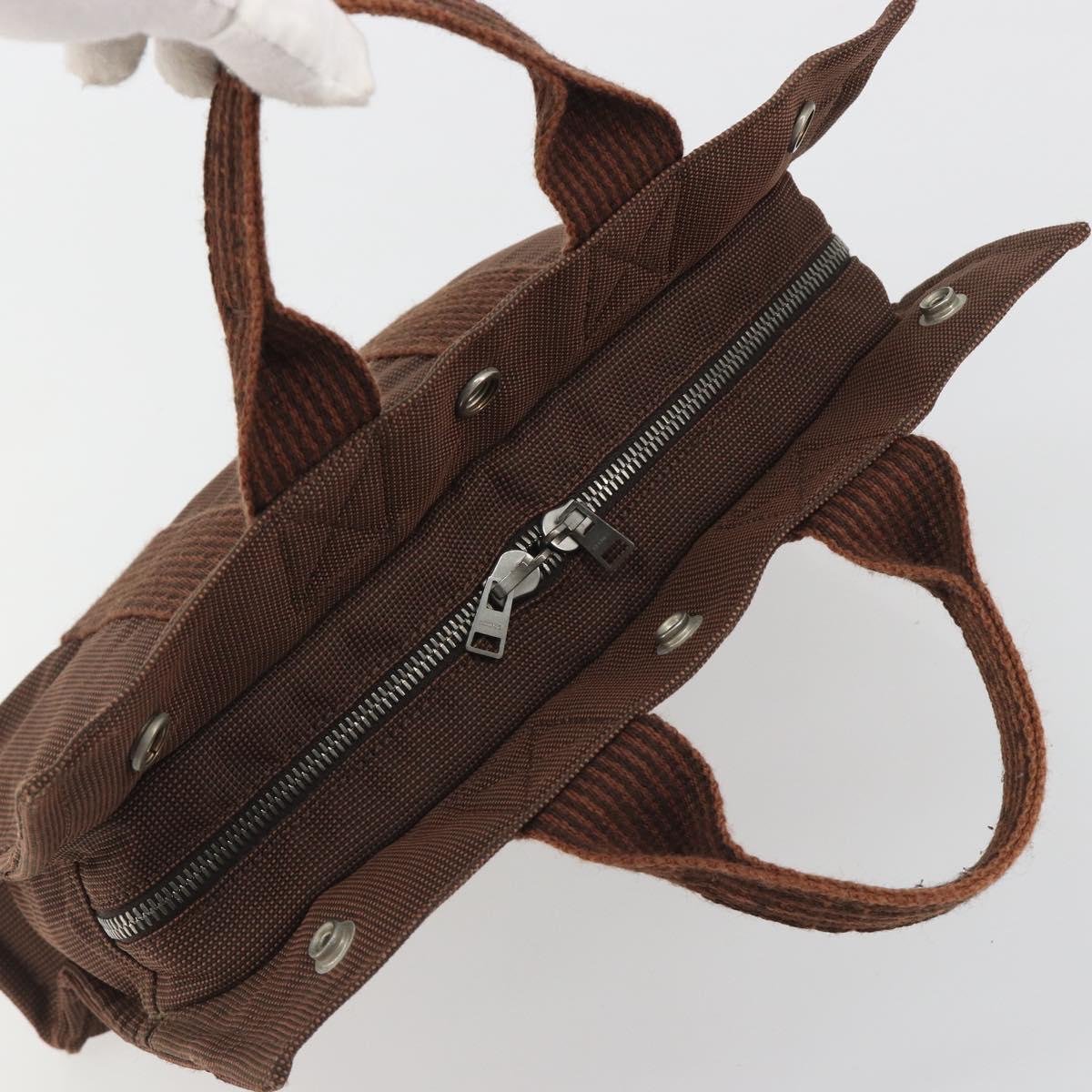 HERMES Her Line PM Hand Bag Canvas Brown Silver Auth 192649A