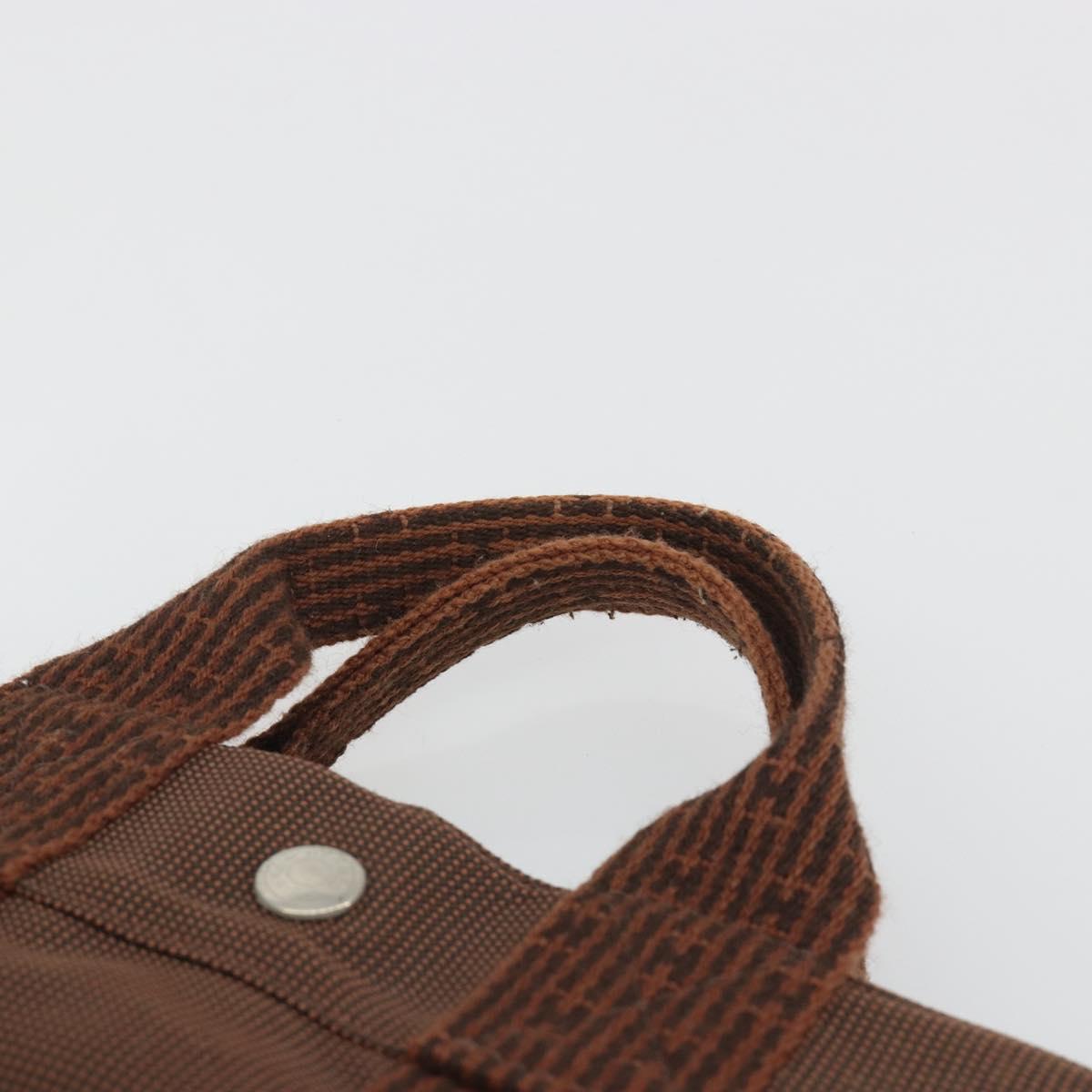 HERMES Her Line PM Hand Bag Canvas Brown Silver Auth 192649A