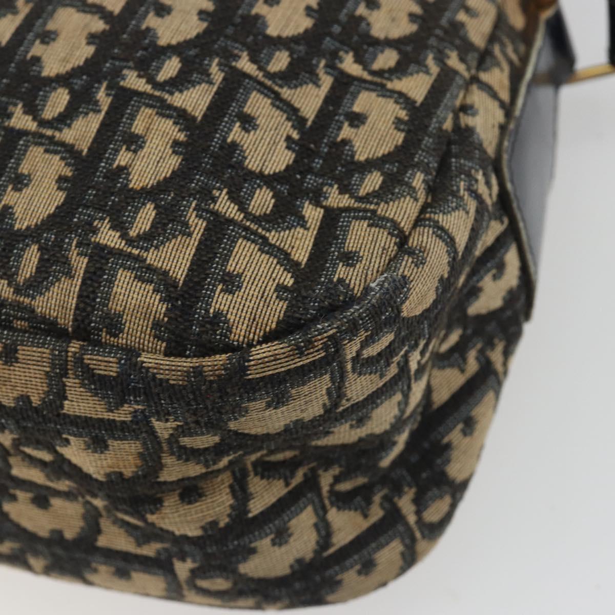 Christian Dior Trotter Canvas Shoulder Bag Navy Gold Auth 192650