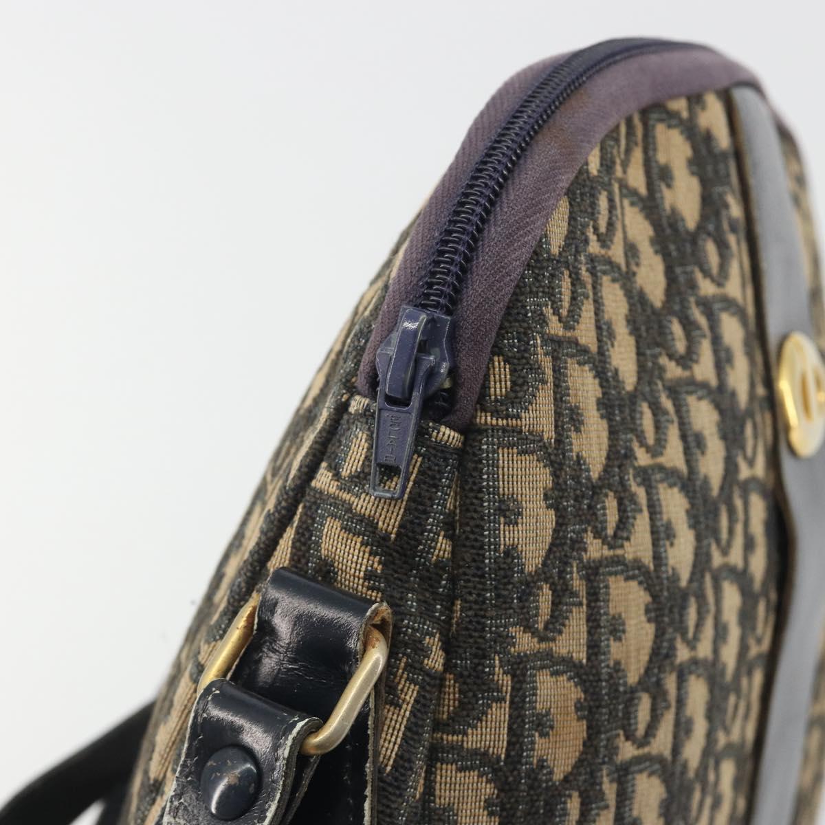 Christian Dior Trotter Canvas Shoulder Bag Navy Gold Auth 192650