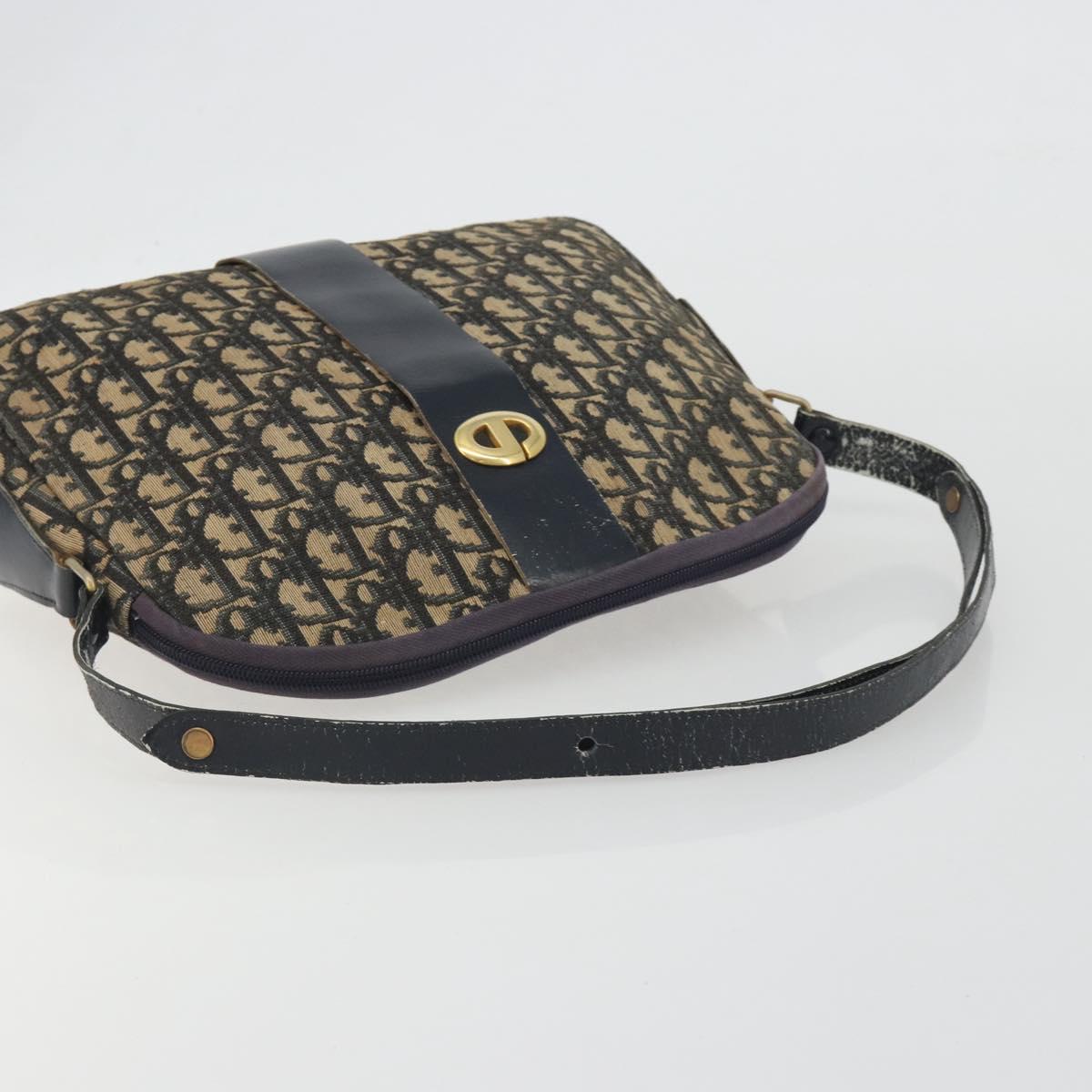 Christian Dior Trotter Canvas Shoulder Bag Navy Gold Auth 192650