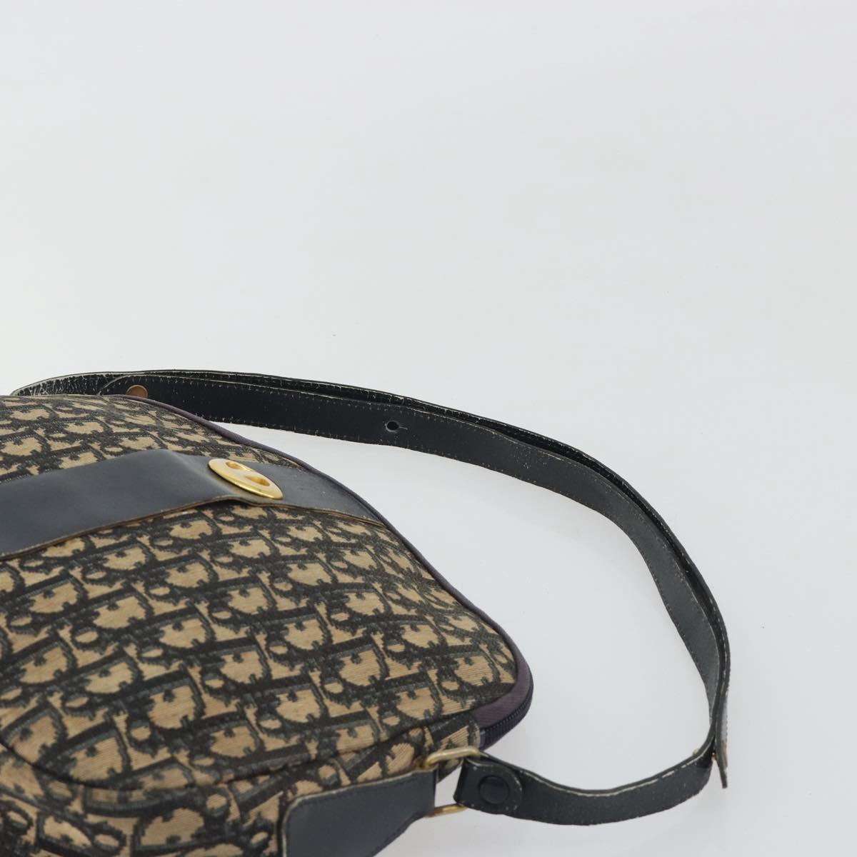Christian Dior Trotter Canvas Shoulder Bag Navy Gold Auth 192650