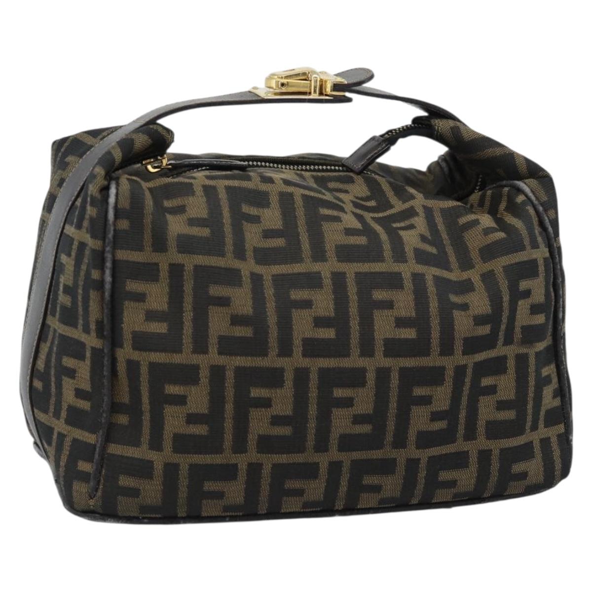 FENDI Zucca Canvas Vanity Hand Bag Black Brown Auth 192654