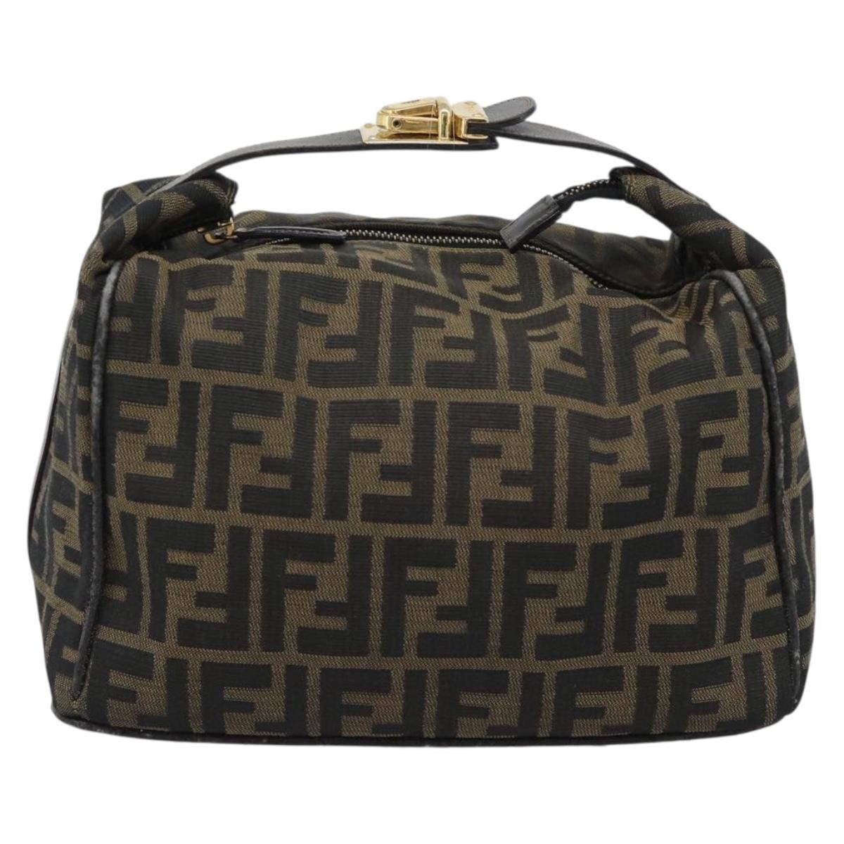 FENDI Zucca Canvas Vanity Hand Bag Black Brown Auth 192654